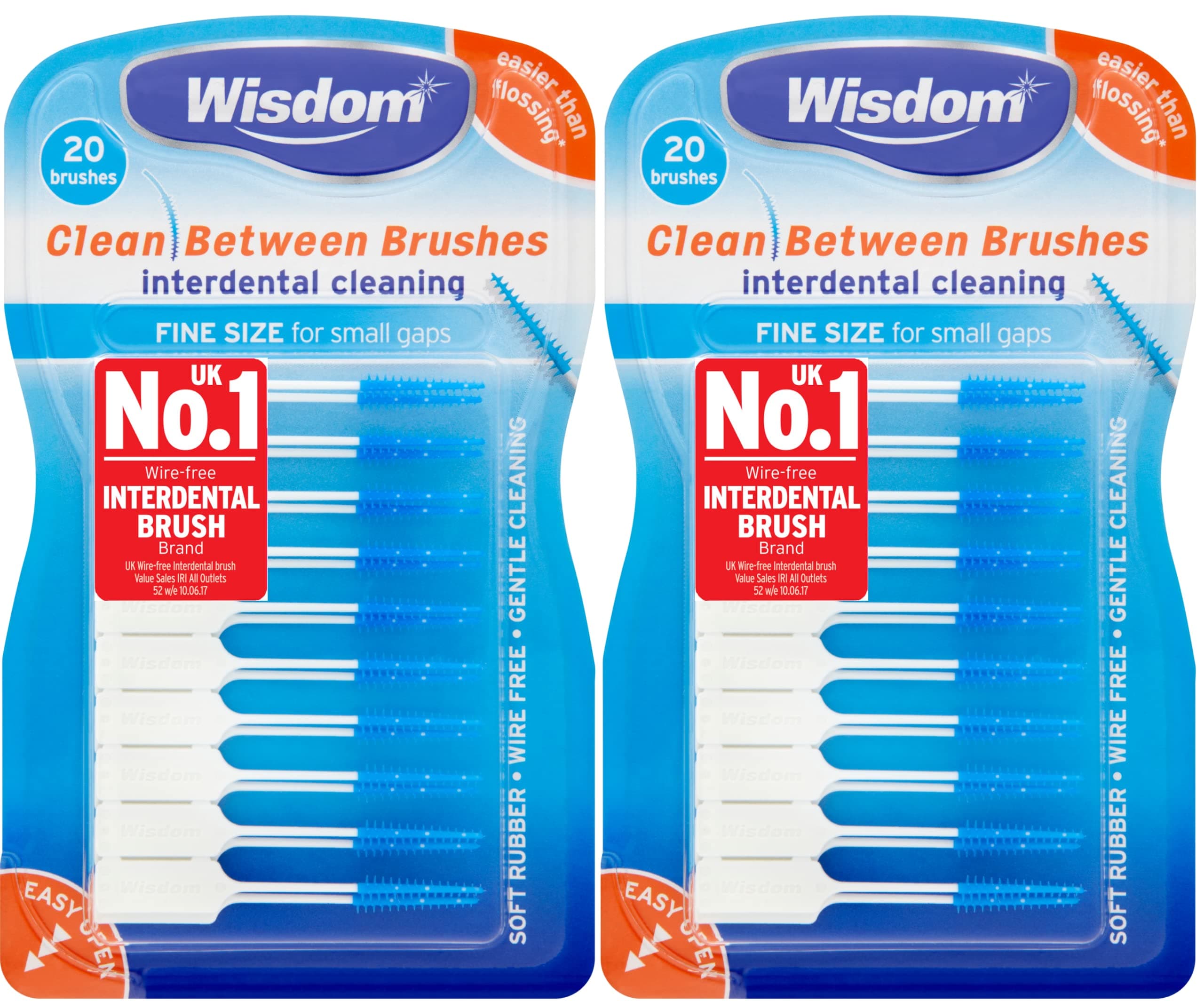 Wisdom Clean Between Fine Blue Brushes - Pack of 2, Total 40