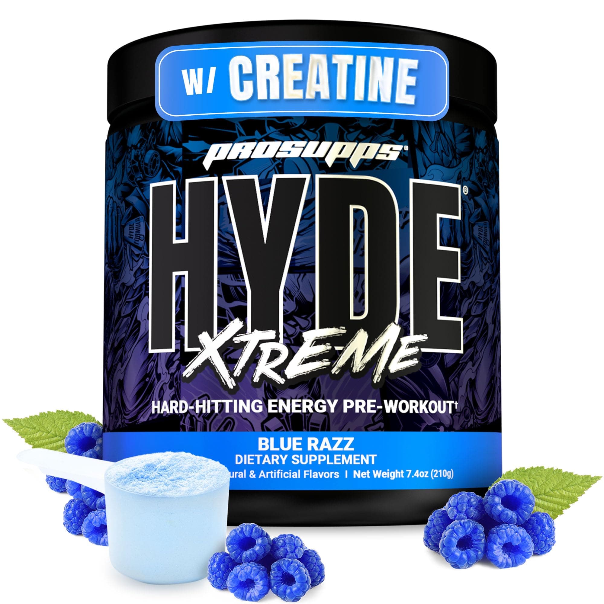 Mr. Hyde Xtreme Pre Workout Powder with Creatine, Beta Alanine & Caffeine – Extreme Energy, Pumps, Focus & Performance - Fitness & Gym Supplements for Men & Women (Blue Razz, 30 Servings).