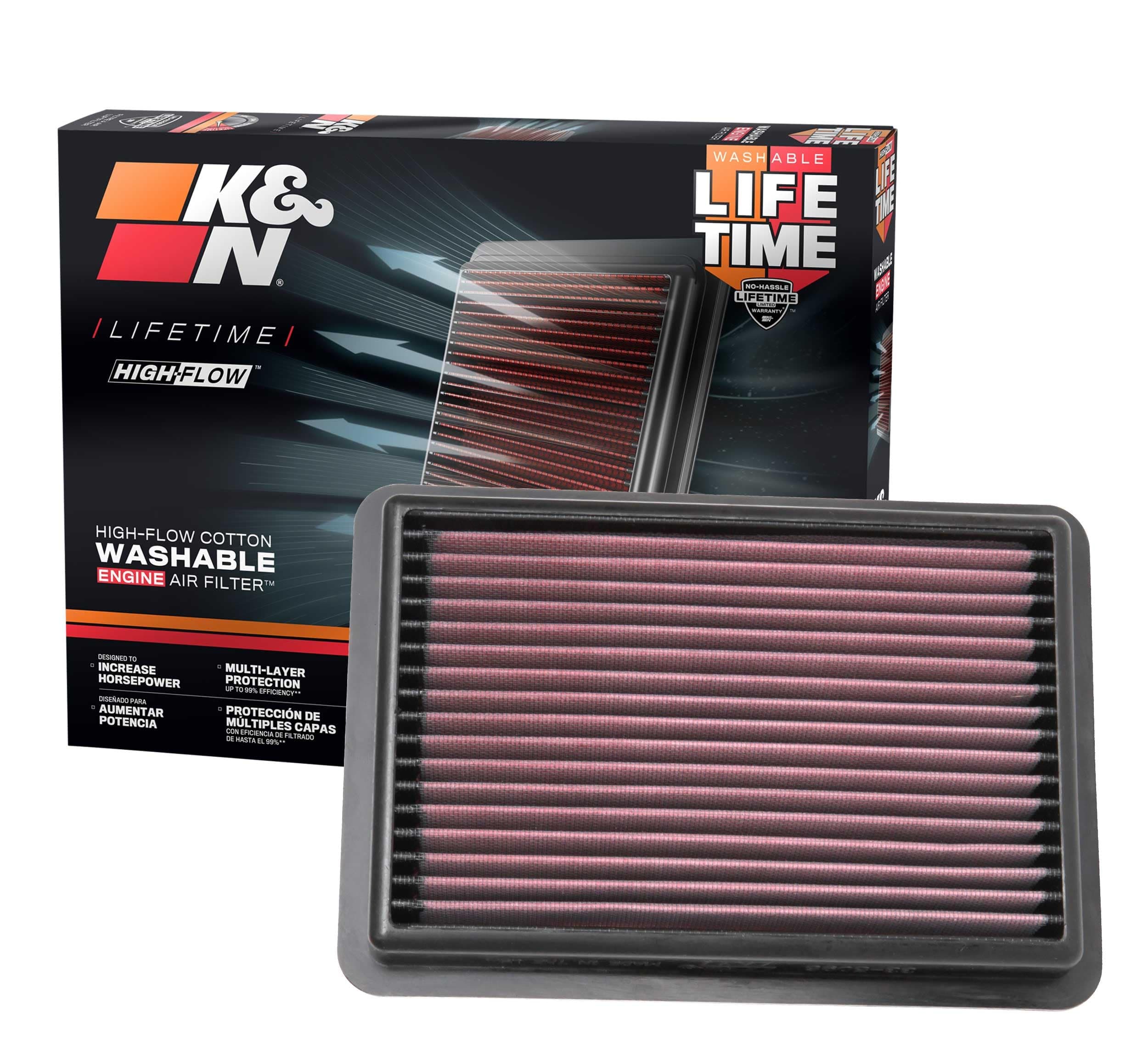 K&N High-Flow Original Lifetime Engine Air Filter: Increase Power: Premium, Washable: Compatible with 2019-2025 MAZDA: 3, CX-30, CX-50, 33-5096