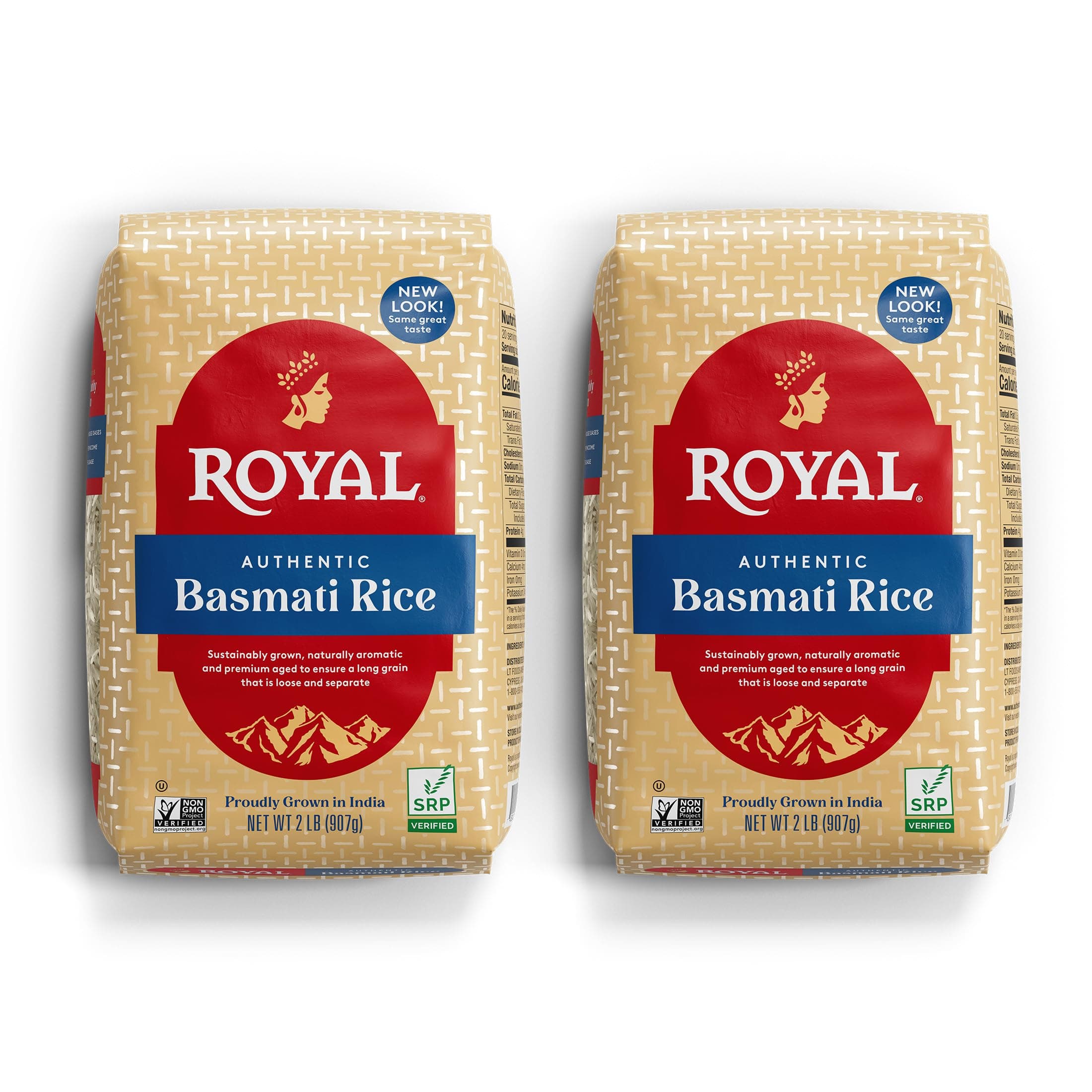 Authentic Royal - Naturally Aged Long Grain Indian White Basmati Rice - 4 Pounds (2 x 2lbs Bag)