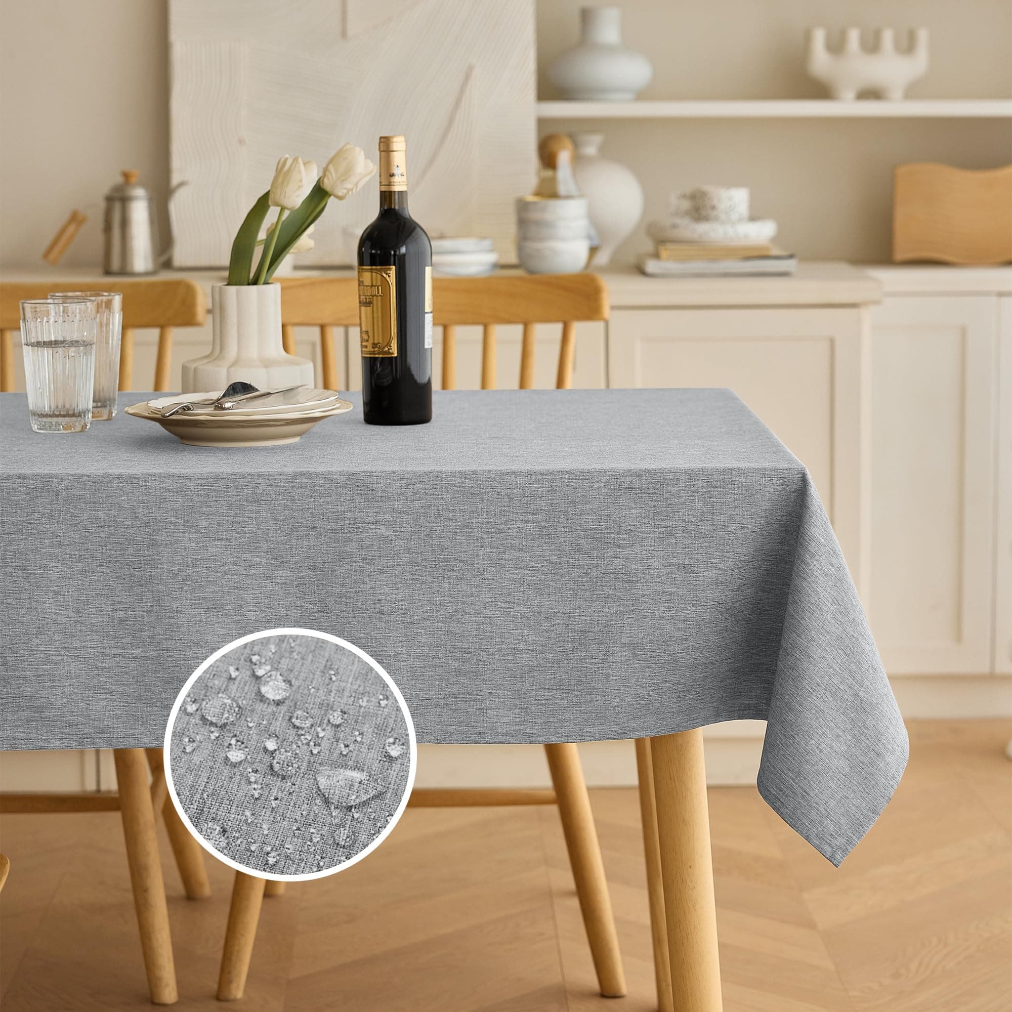 Linen Texture Rectangle Tablecloth for Dining Coffee Table, Soft Wrinkle-Free Wipe Clean Table Cloth for Party, Wedding, Outdoor, Easy to Clean(Oblong, 52 x 70 Inch (4-6 Seats), Cool Grey)