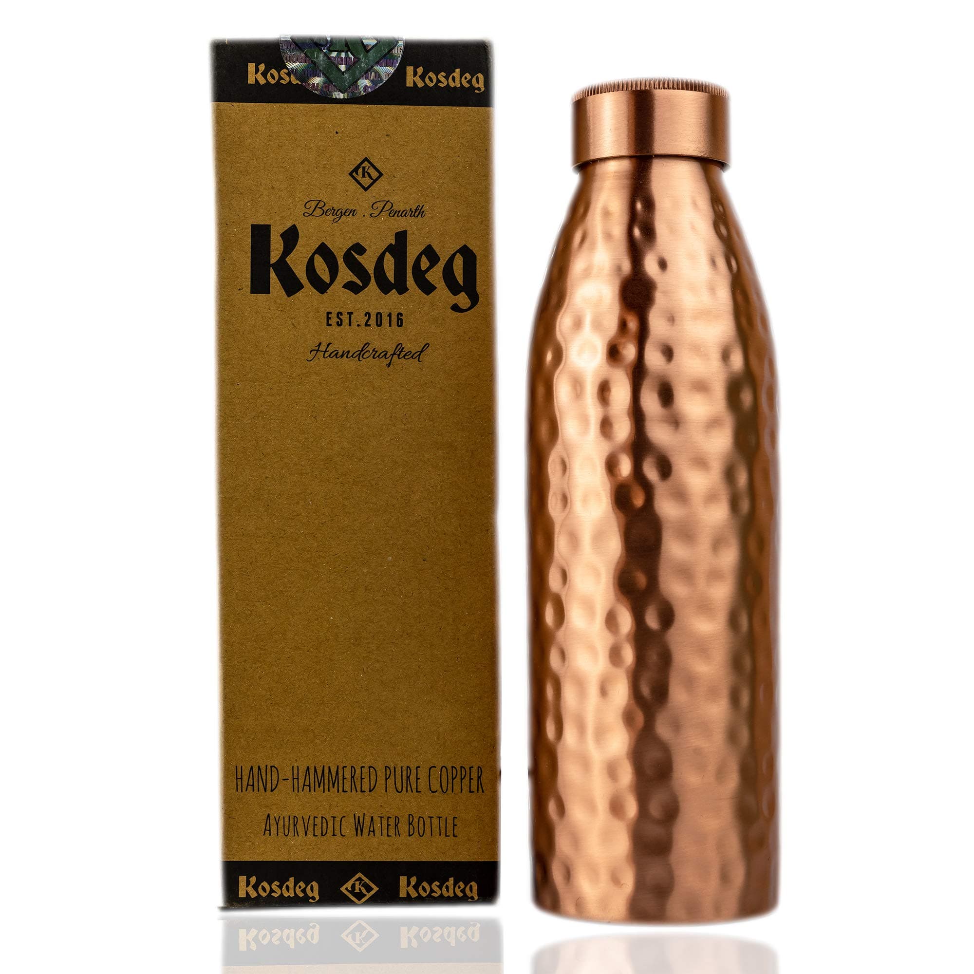 Copper Water Bottle - 24 oz Solid Pure Copper - An Ayurvedic Copper Vessel For Drinking - Drink More Water, Lower Your Sugar Intake And Enjoy The Health Benefits