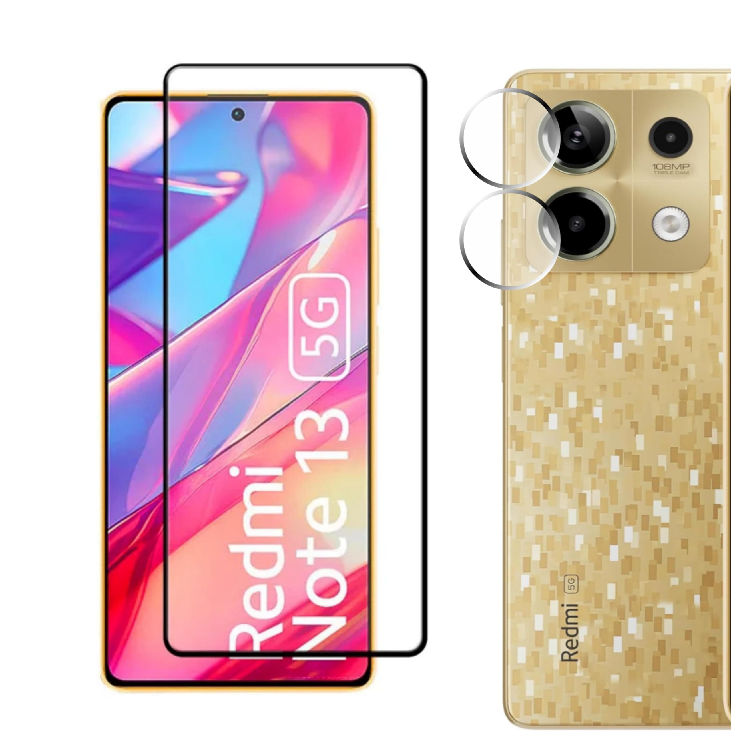 compatible with Redmi Note 13 5G Tempered Glass with Camera Lens Protector Screen guard(Case Friendly,2 in 1 Combo)