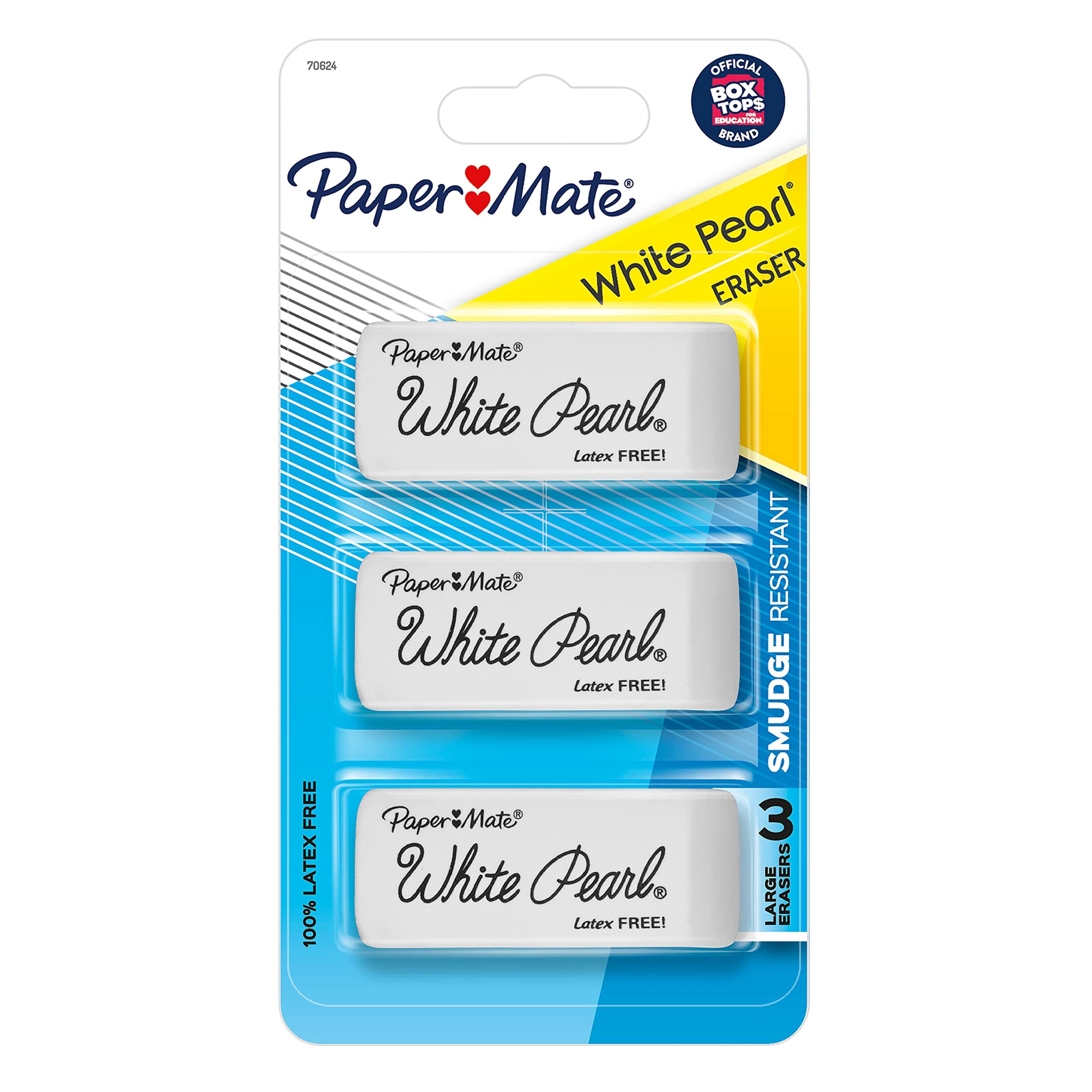 Paper Mate White Pearl Premium Erasers, White, 3-Count