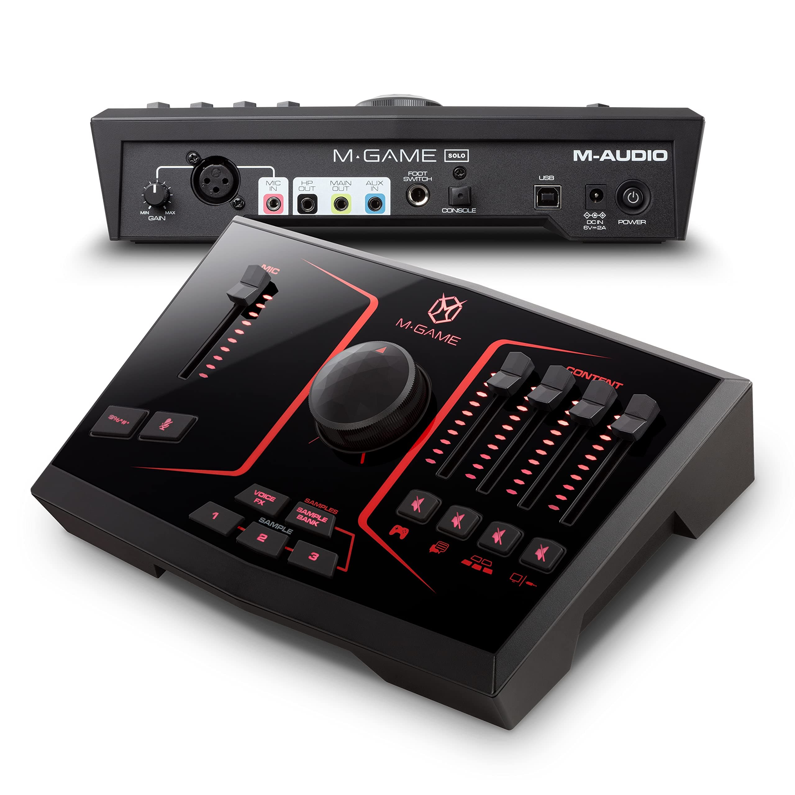 M-GAME USB Audio Interface Mixer for Streaming and Gaming with XLR Microphone in, Optical in, Voice FX, Sampler and Dedicated Software Solo - Black