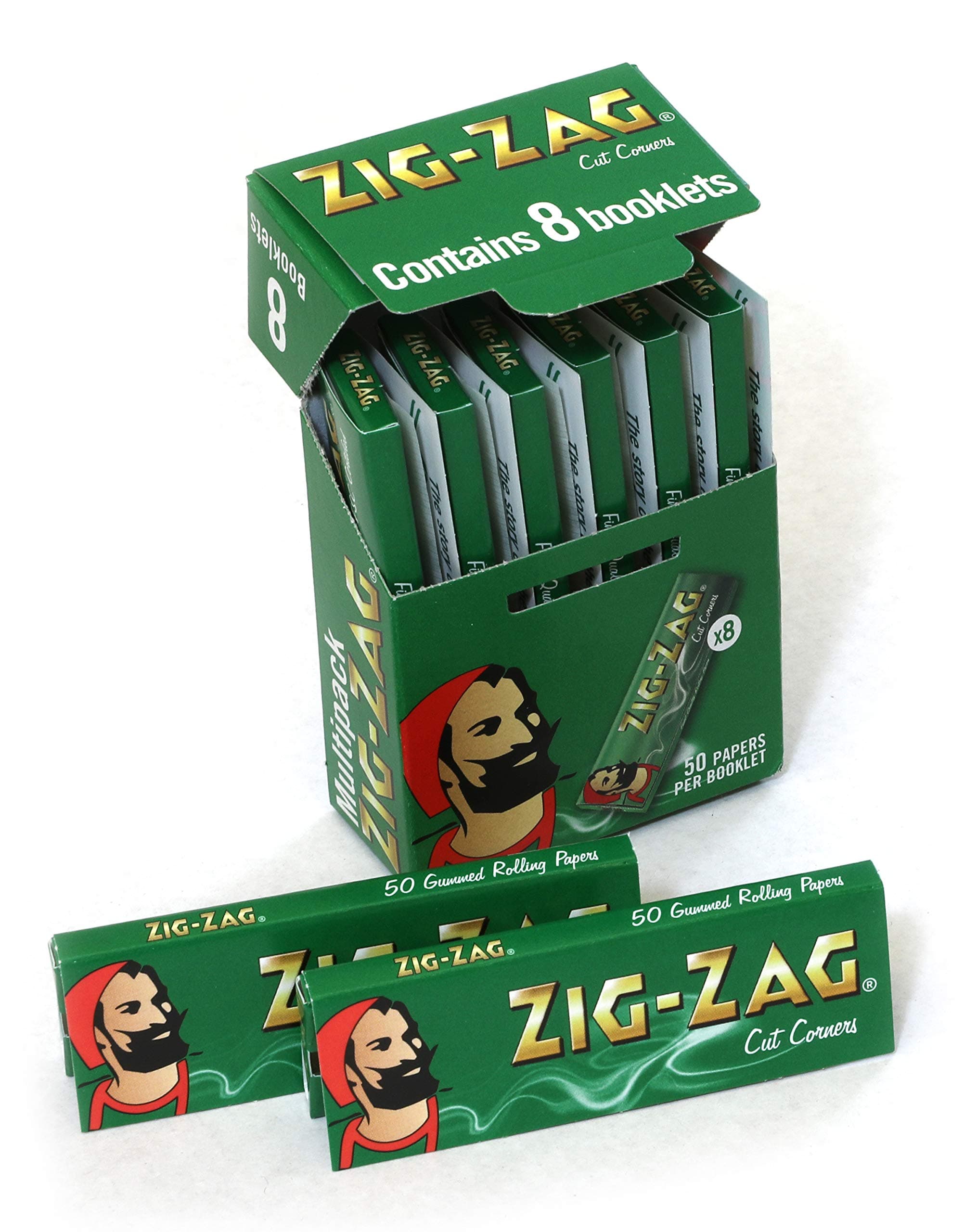 ZIG-ZAG, 8 booklets x Green Cut Corners Regular Size 70mm Multipack of Papers