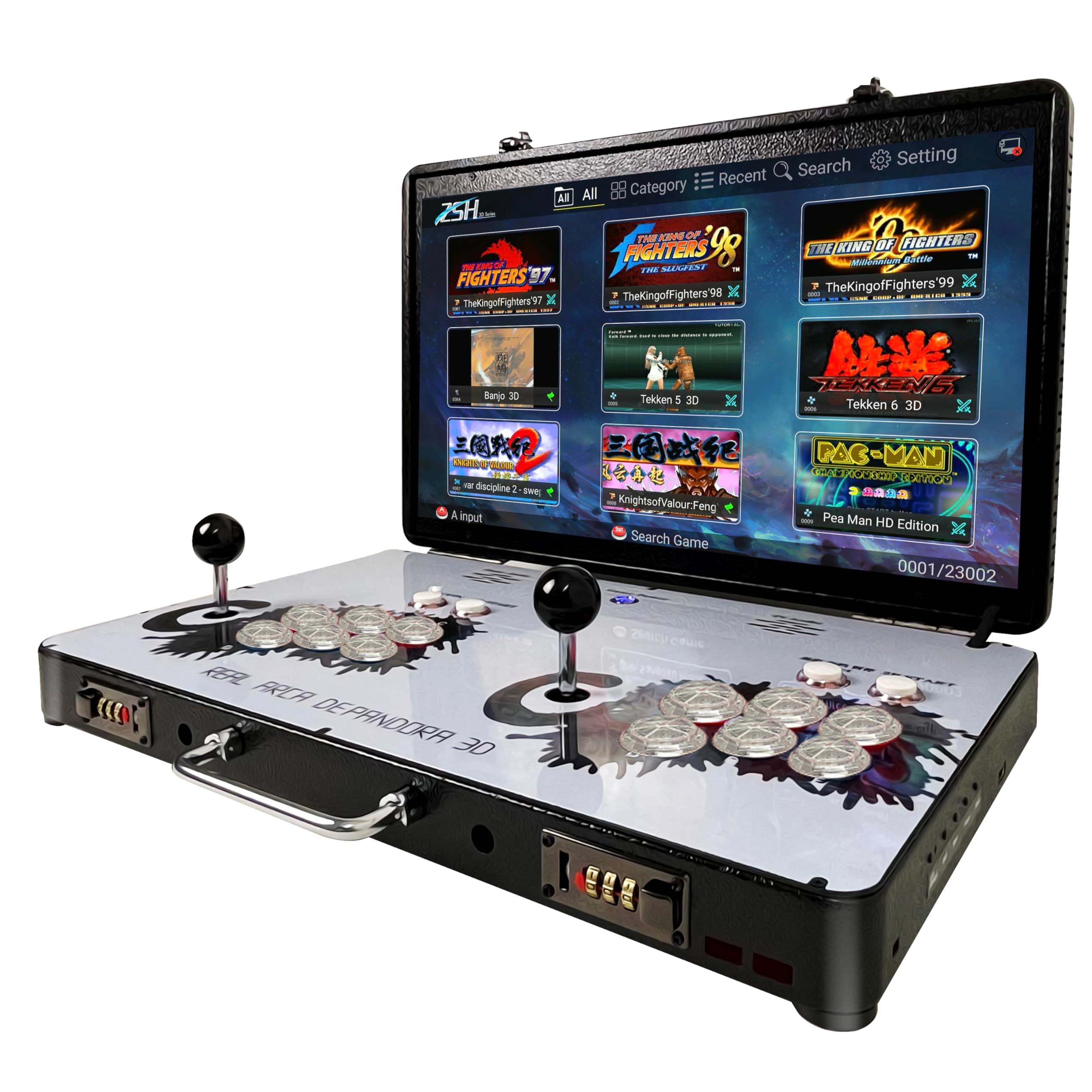 - Portable 20000 in 1 Metal Box 3D Arcade Game Console, 22 inch Screen Retro Electronic Game Console, with Search/Hide/Save/Load/Pause Functions