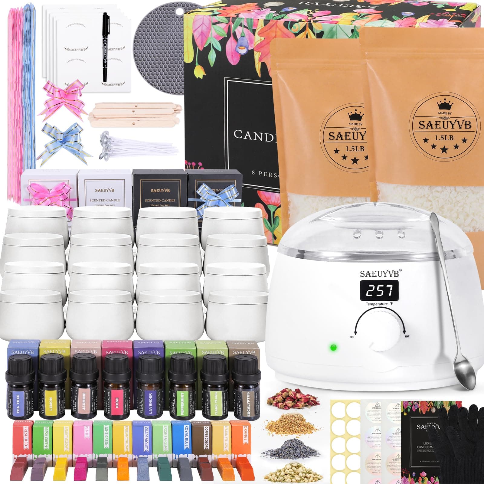 SAEUYVB Complete Candle Making Kit, Candle Making Kit for Adults with Hot Plate, DIY Starter Candle Making Supplies/Kit - Perfect as Home Decorations(White)