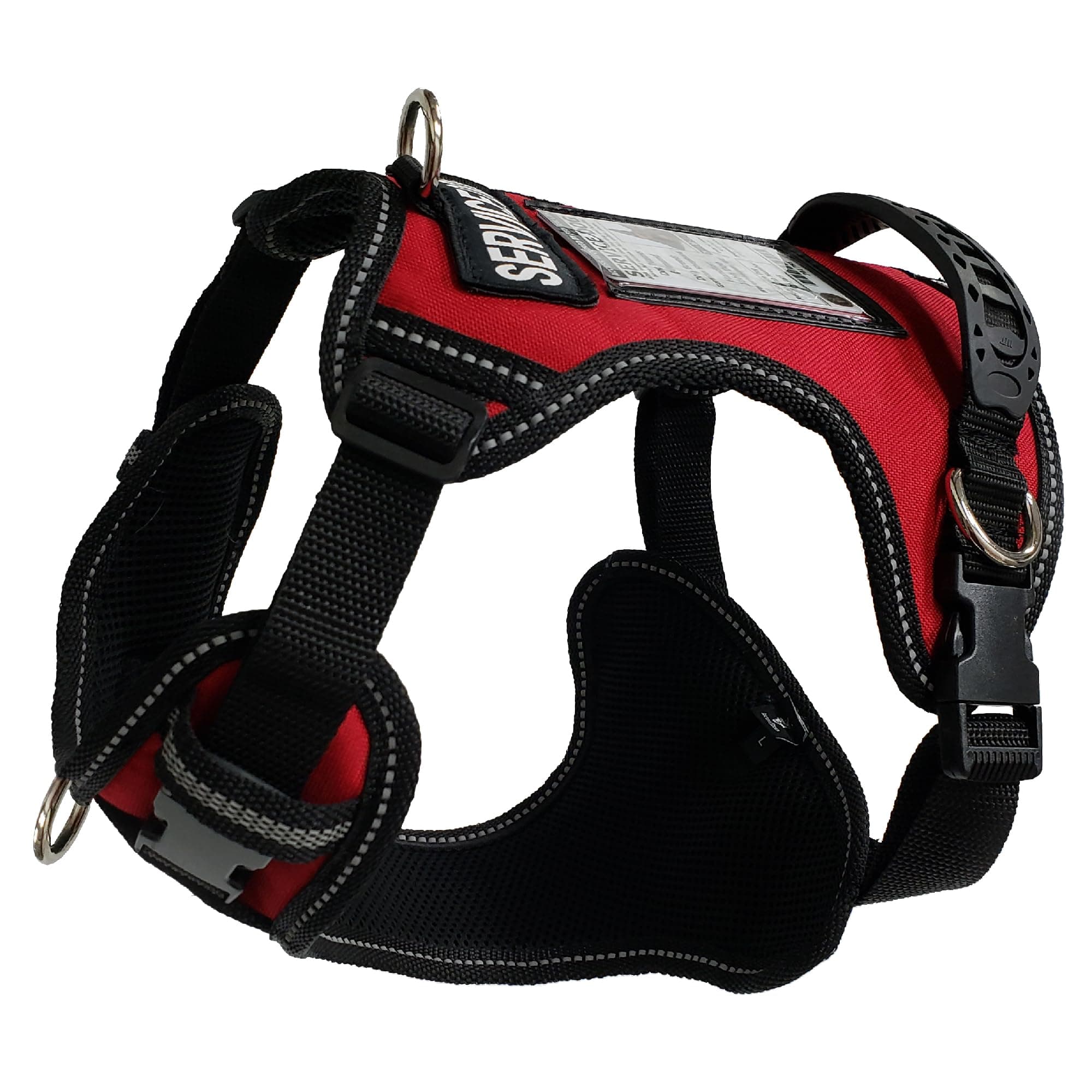 ActiveDogs Service Dog Vest No Pull Harness - Adjustable No Choke Dog Harness for Medium Large Dogs - Service Dog Patch, Control Handle, ID Window, D-Rings & Reflective Padding - Red, 24"-32"