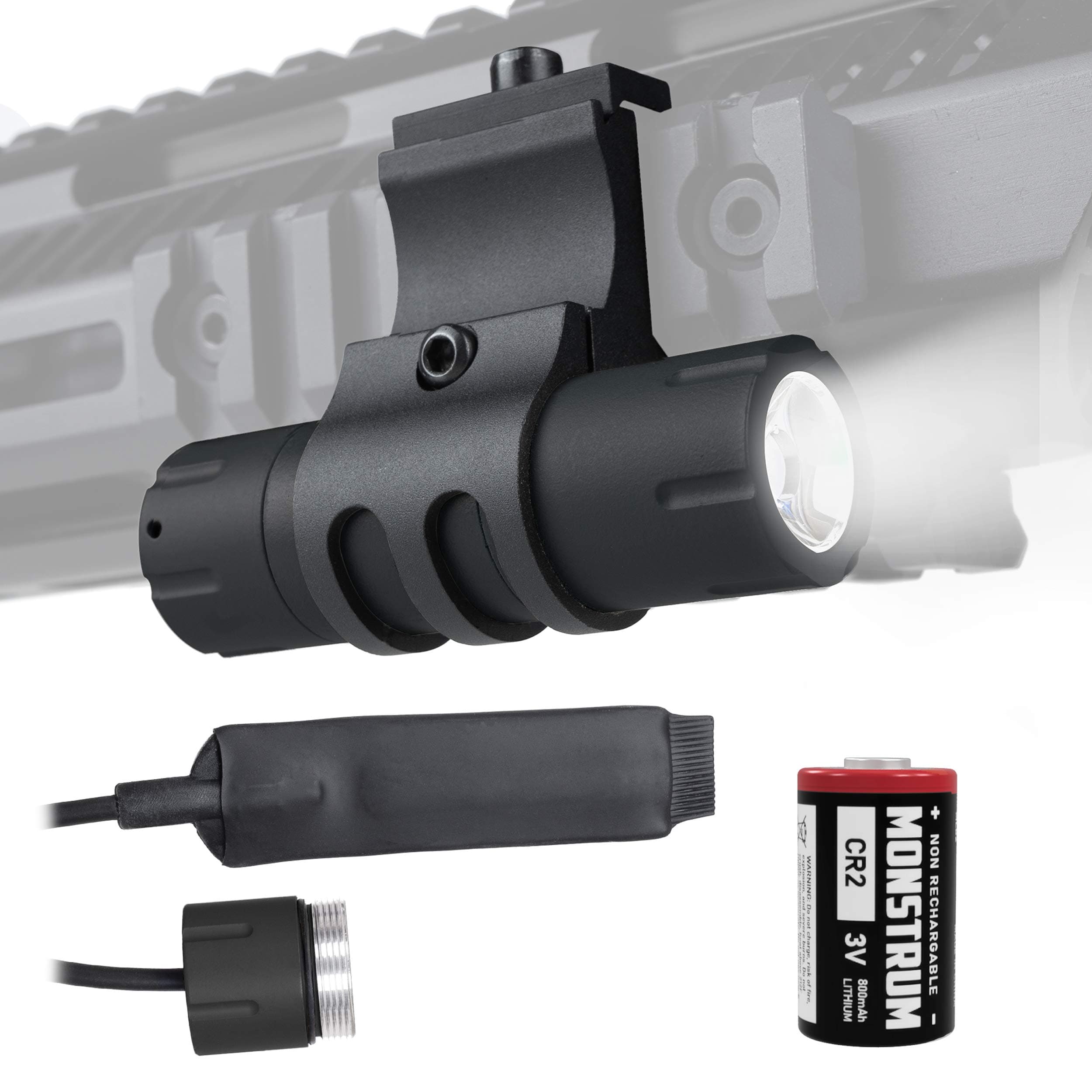 Monstrum 100 Lumens Ultra-Compact Flashlight with 90 Degree Offset Rail Mount and Detachable Remote Pressure Switch