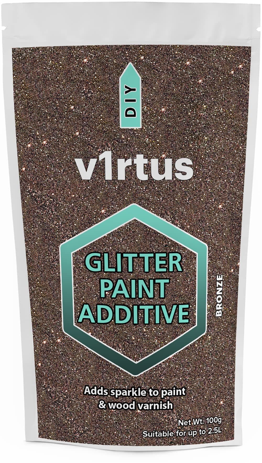 v1rtus Glitter Paint Additive - Bronze Brown | 100g Metallic Flakes for Adding Sparkle to Paints & Wood Varnish | Add to Emulsion, Acrylic & Latex for Indoor Sparkly Walls