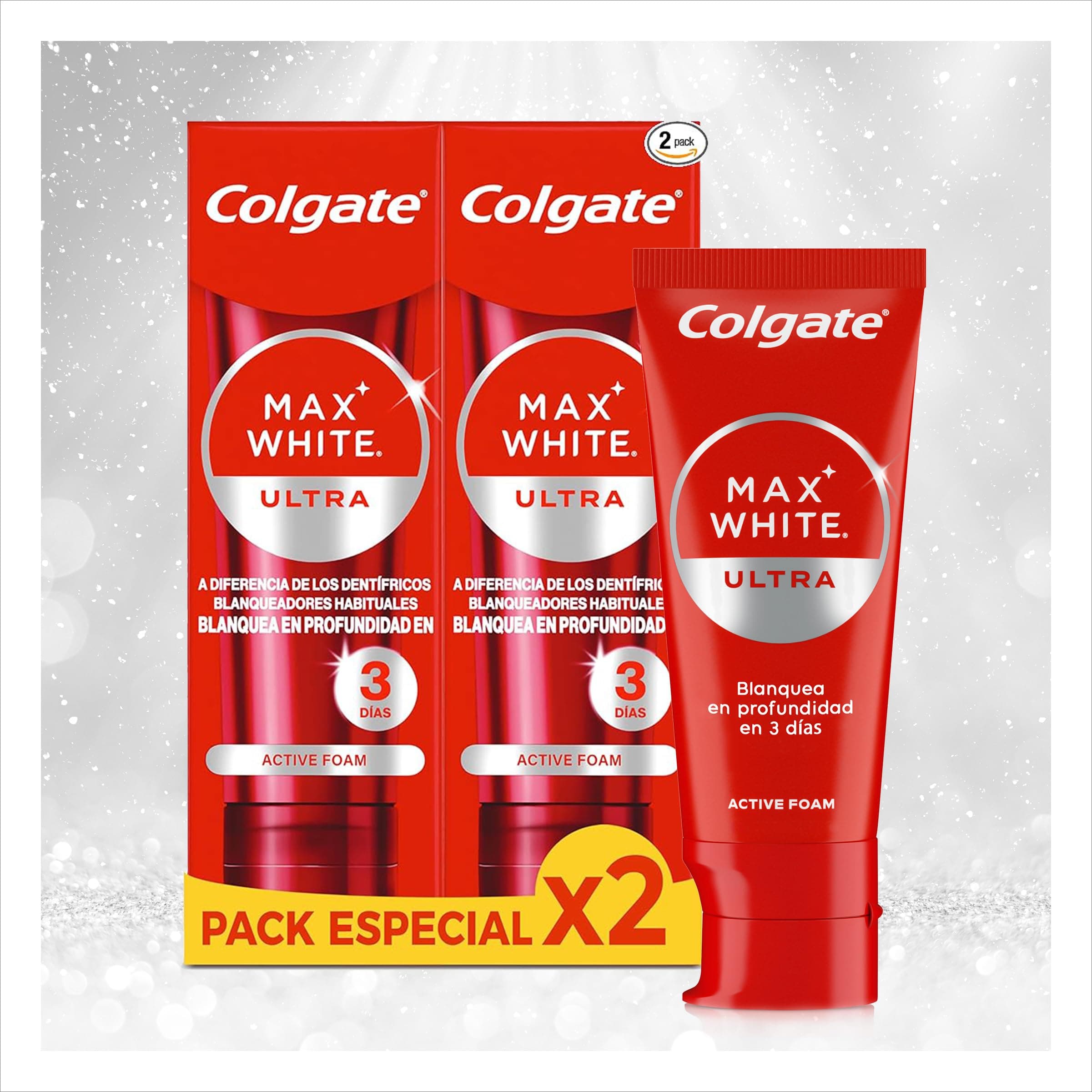 Max White Ultra Active Foam Toothpaste, At Home Whitening Toothpaste Clinically Proven Whiter Teeth in 3 Days*, Toothpaste Multipack, 2 Pack, 75ml Tubes