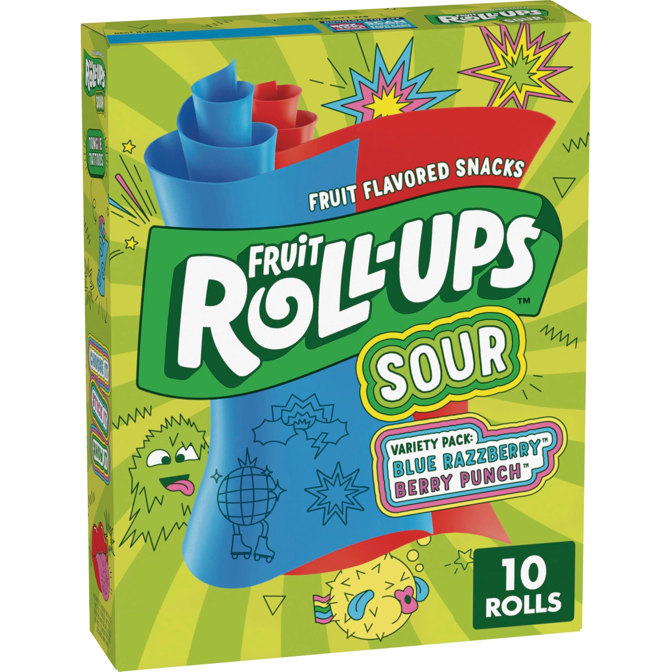 Fruit Roll-Ups Sour Fruit Flavored Snacks, Blue Razzberry & Berry Punch Flavors, Variety Pack 5 oz (10 Count)