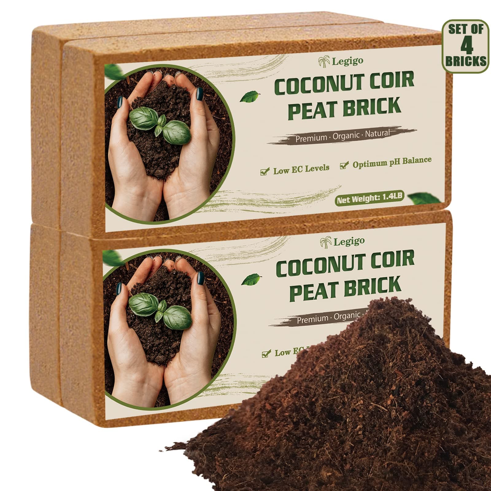 4 Pack Premium Coco Coir Brick for Plants- 100% Organic Compressed Coconut Coir Bricks Starting Mix, Coco Coir Fiber Coconut Husk for Planting, Gardening, Potting Soil Substrate, Herbs