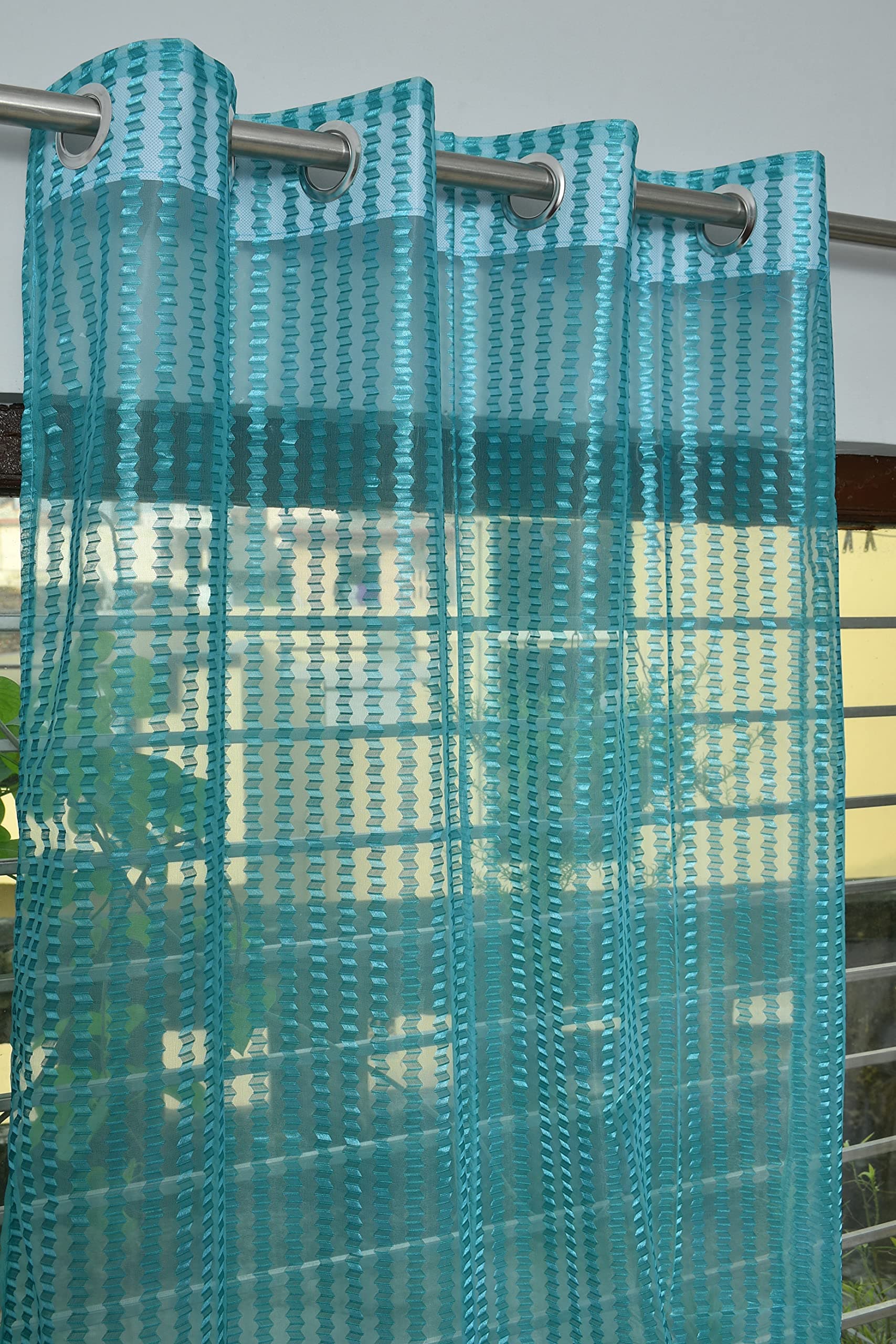 Galaxy Home Decor Polyester Sheer Window Net Curtains for Door 7 Feet - Set of 2, Aqua (Aqua, Door 7 Feet)