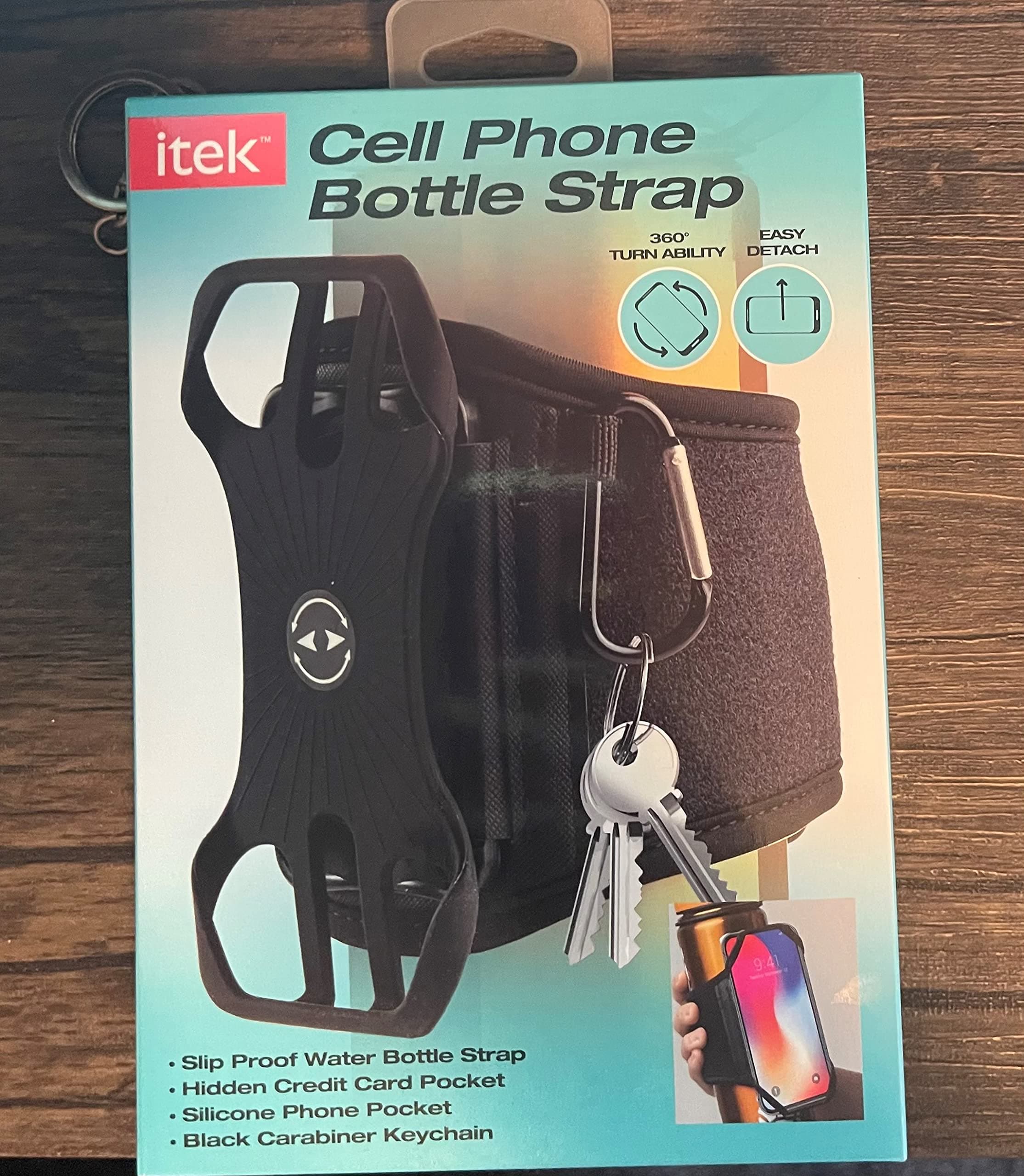 Cell Phone Bottle Strap | iPhone, Android Phones | Outdoor Smartphone Strap with Keychain | Black, Plastic