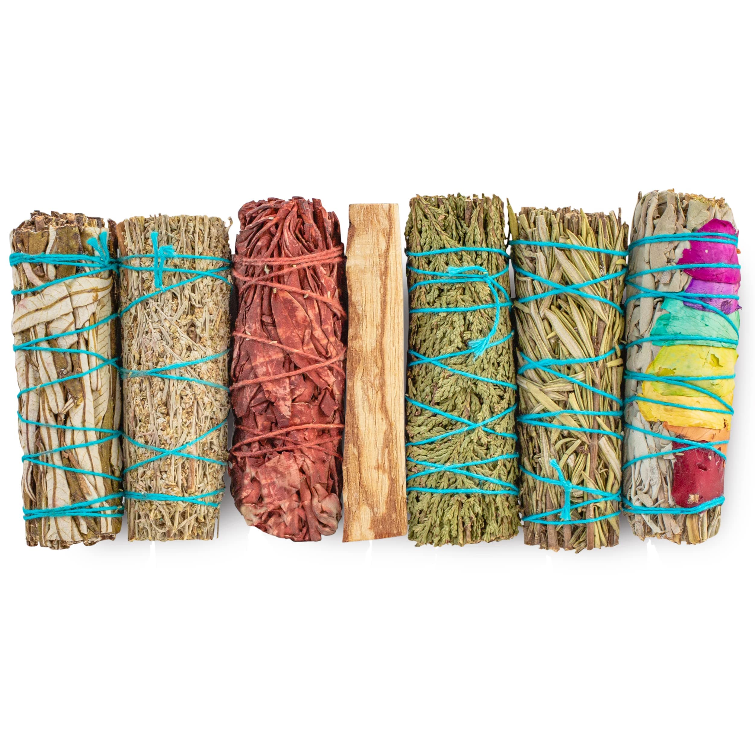 7 Sage Smudge Kit with Blue Sage, 7 Chakra White Sage, Cedar, Dragon's Blood, Rosemary, Yerba Santa, Palo Santo | Salvia Blanca para Limpiar Sustainably Sourced