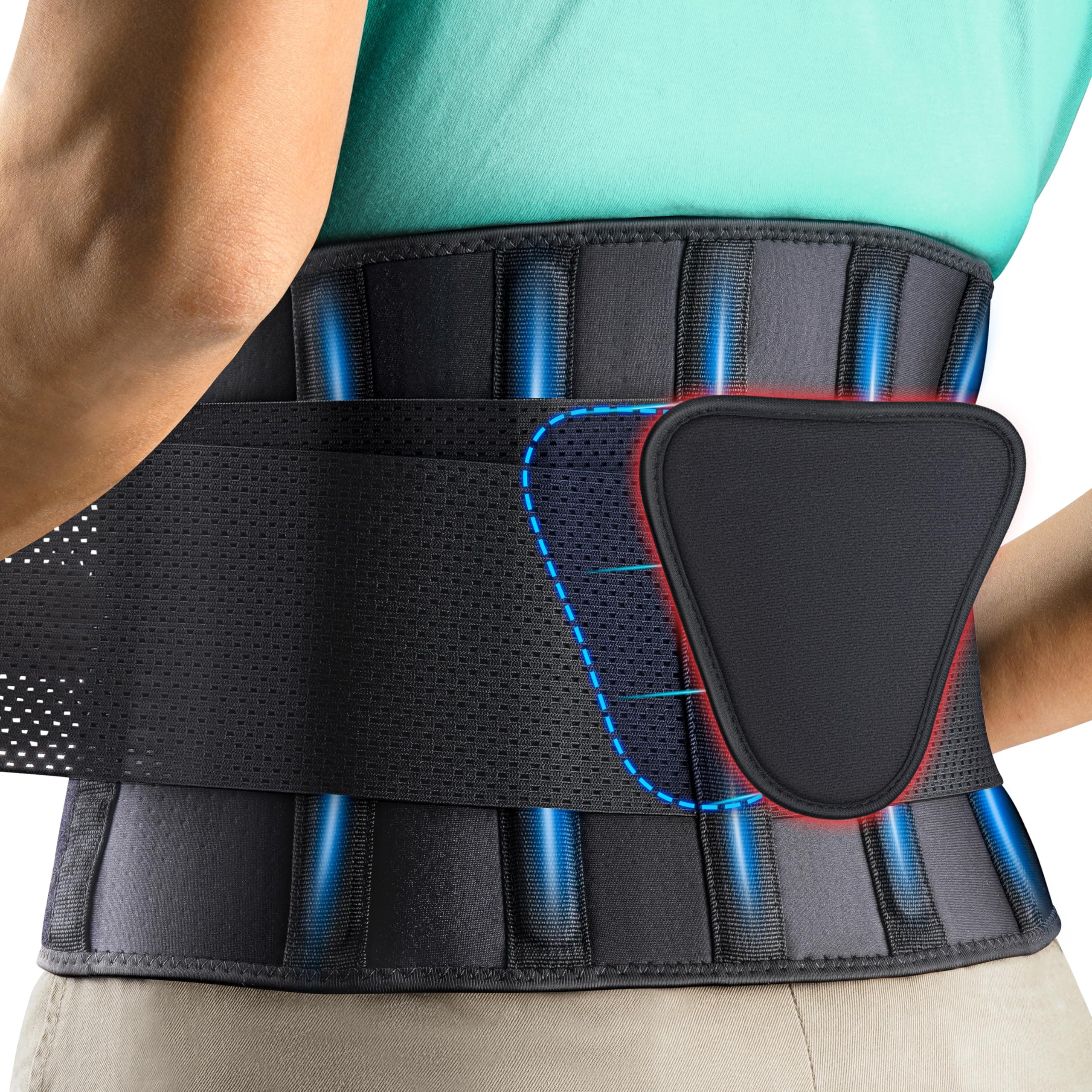 Back Brace Support Belt-Lumbar Support Back Brace for Back Pain, Sciatica, Scoliosis, Herniated Disc Adjustable Support Straps-Lower Back Brace with Removable Lumbar Pad for Men & Women