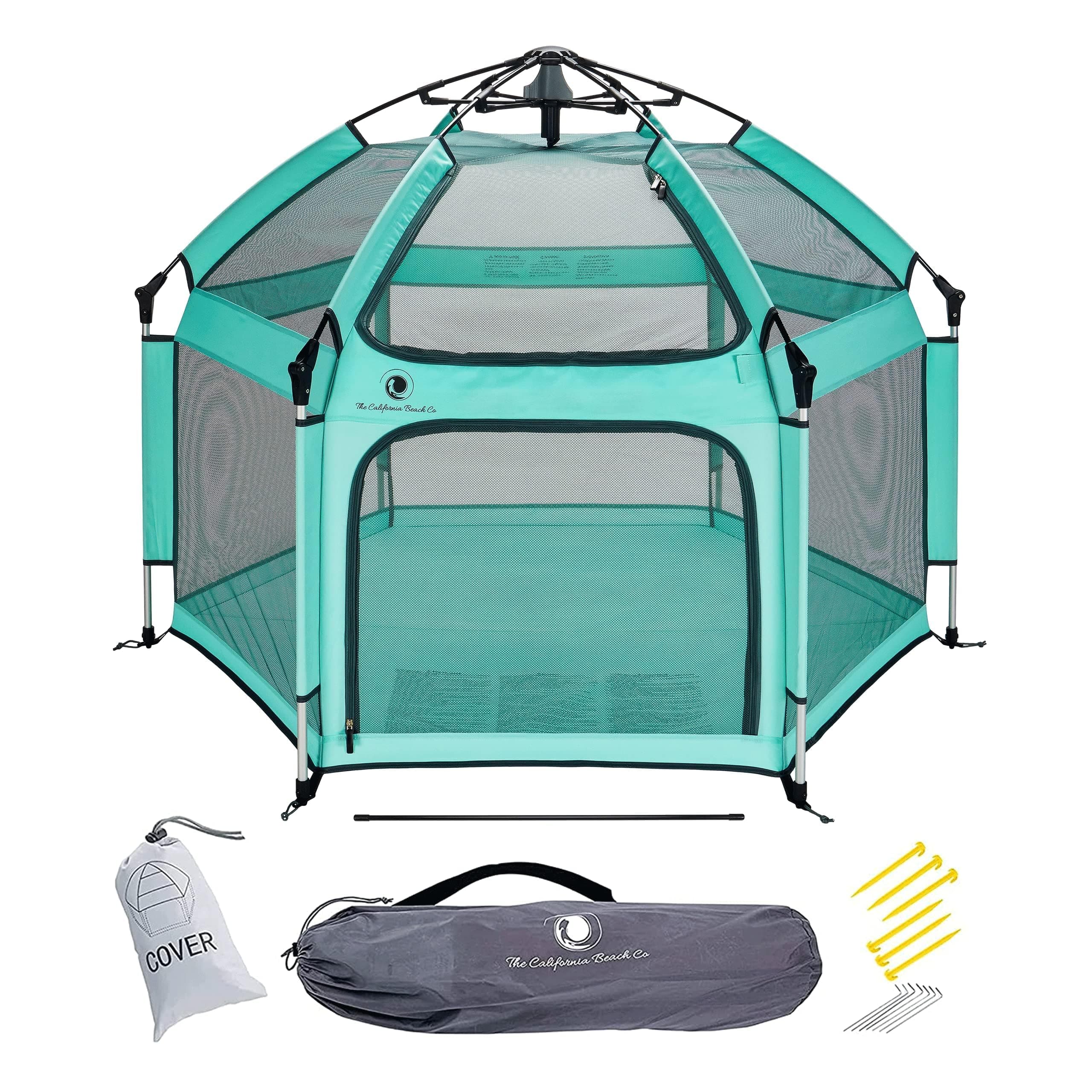 POP 'N GO PLAYPEN - Indoor & Outdoor Baby Playpen for Babies and Toddlers - Baby Beach Tent, Foldable, Portable W/Canopy, Travel Bag, & Mosquito Net - Pop Up Pack and Play Tent (Sweet Mint)