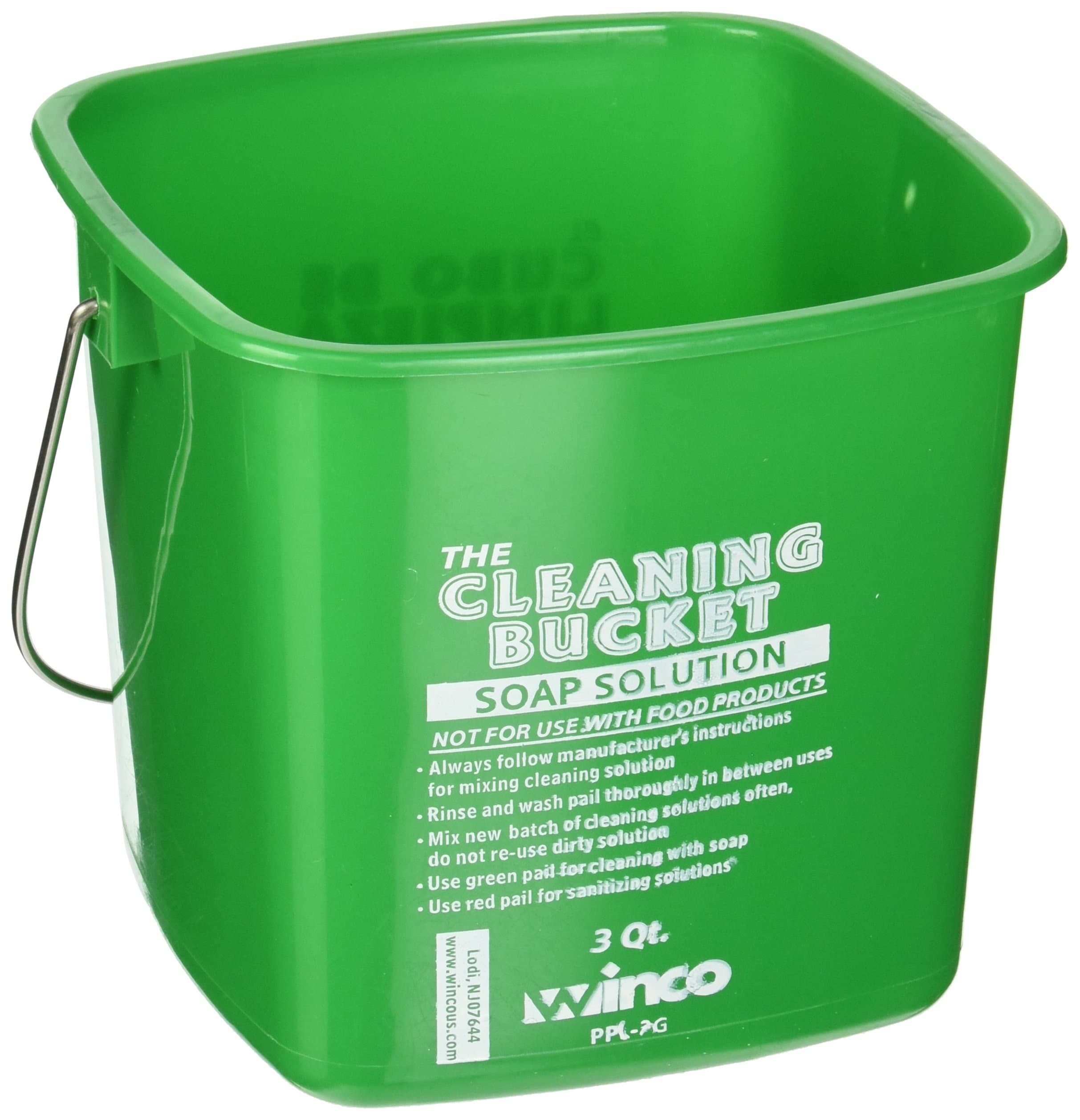 Winco PPL-3G Cleaning Bucket, 3-Quart, Green Soap Solution