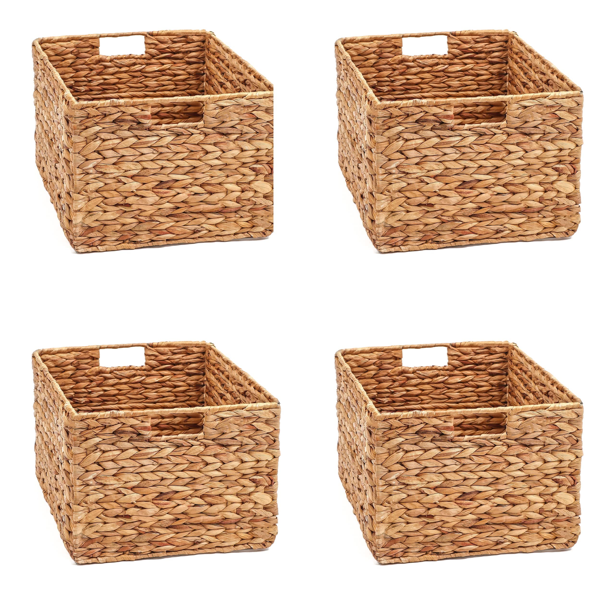 Large Foldable Rectangle Woven Wicker Basket Bins for Storage (Set of 4)