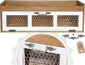 Felt Creative Home Goods Farmhouse Chicken Wire Countertop Shelving Organizer - Decorative Kitchen Pantry Storage Cabinet - Rustic Counter Storage Display - Country Kitchen Island Decor