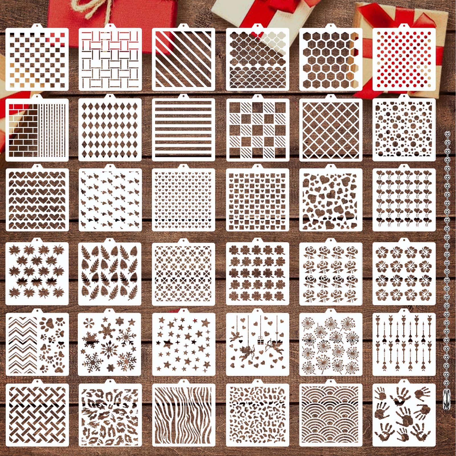 JULBEAR 36 PCS Cookie Stencil, Royal Icing Cookie Cake Stencils Reusable Pattern Airbrush Templates Mold Tools for Cookies Baking Painting Dessert Coffee Decoration DIY Party Decor（5.5x5.5 inches）