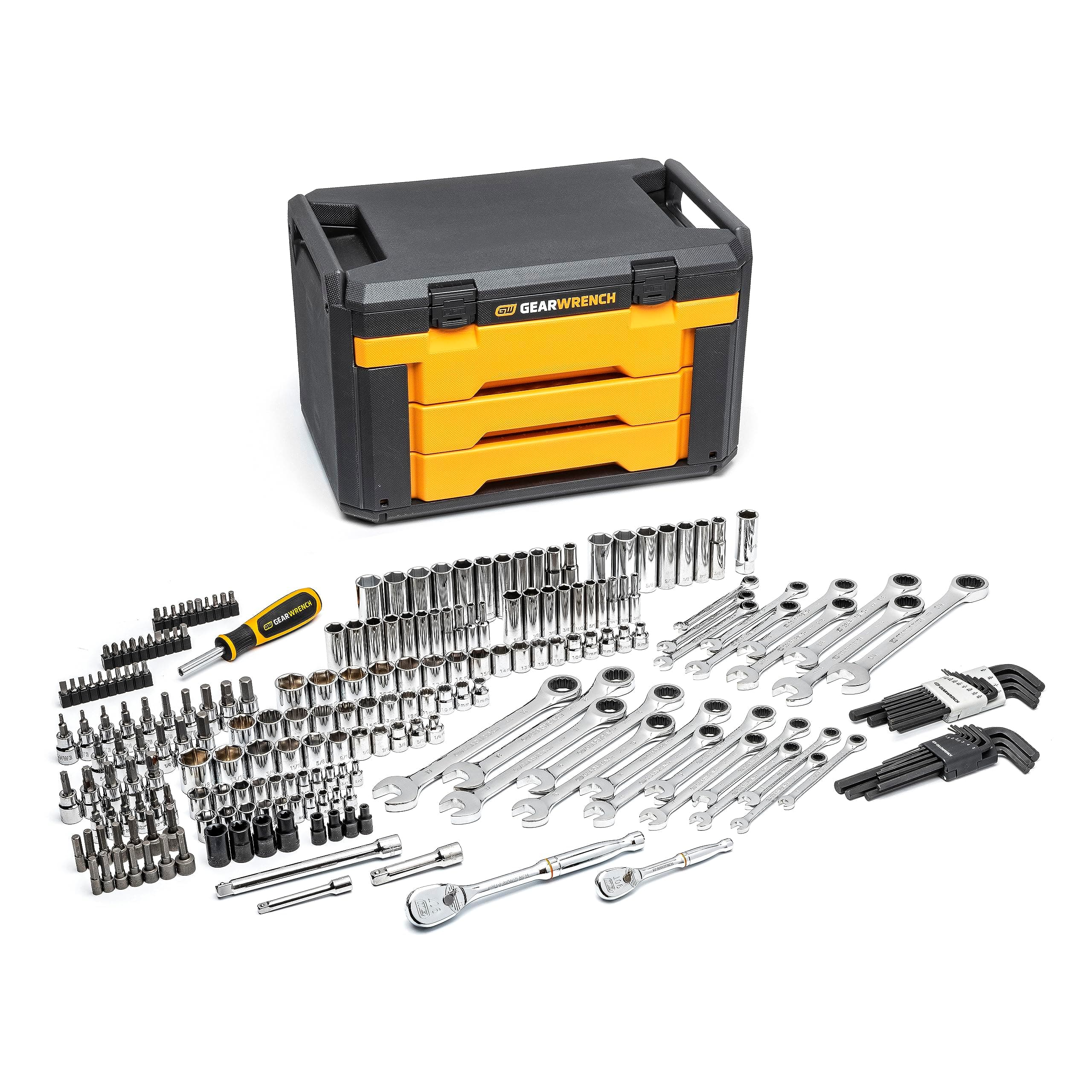 Mechanics Tool Set in 3 Drawer Storage Box, 232 Piece