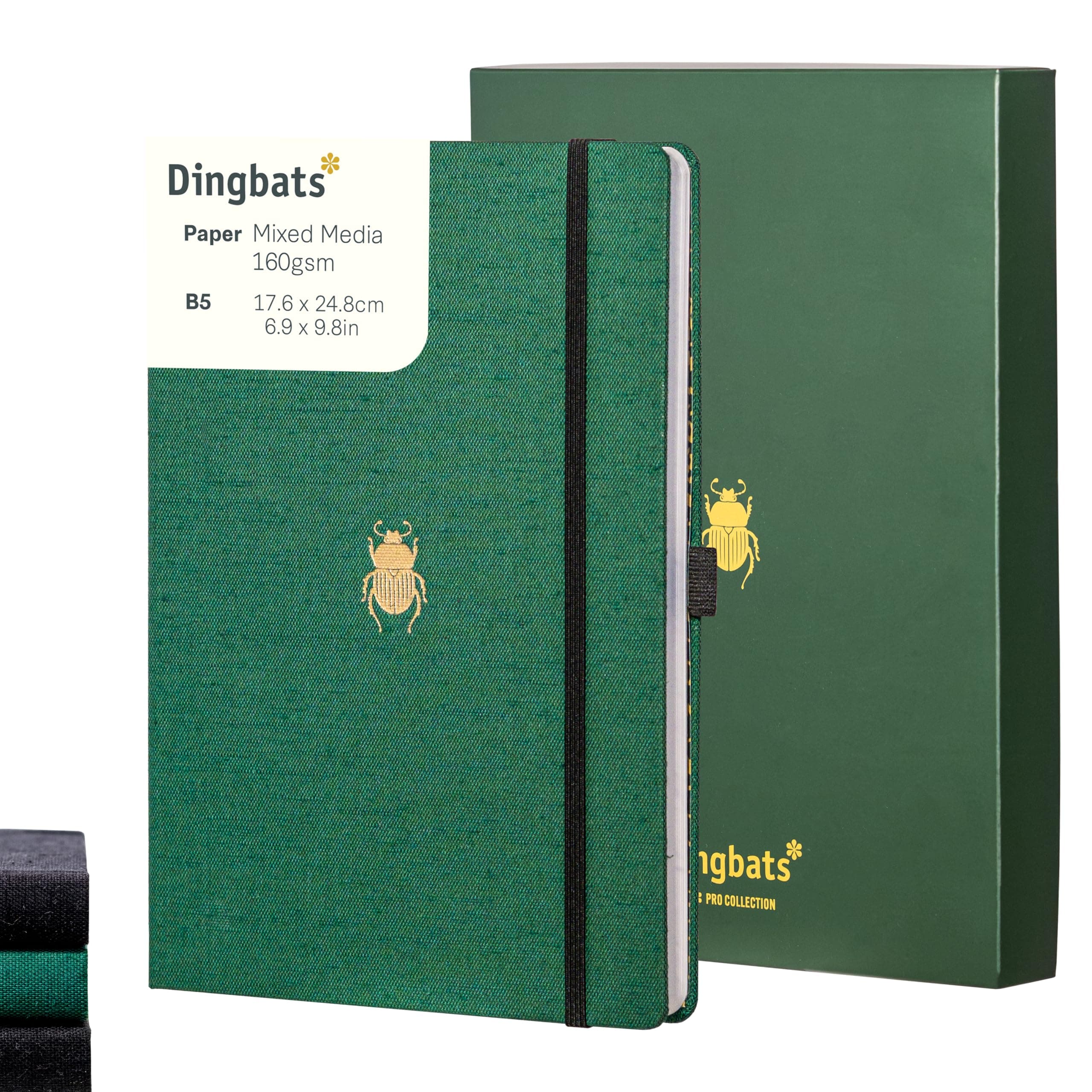 Dingbats* Pro Lined Large B5 Notebook with Gift Box - Textile Cover, Thread-Bound Writing Journal - Pocket, Elastic Closure, Bookmark