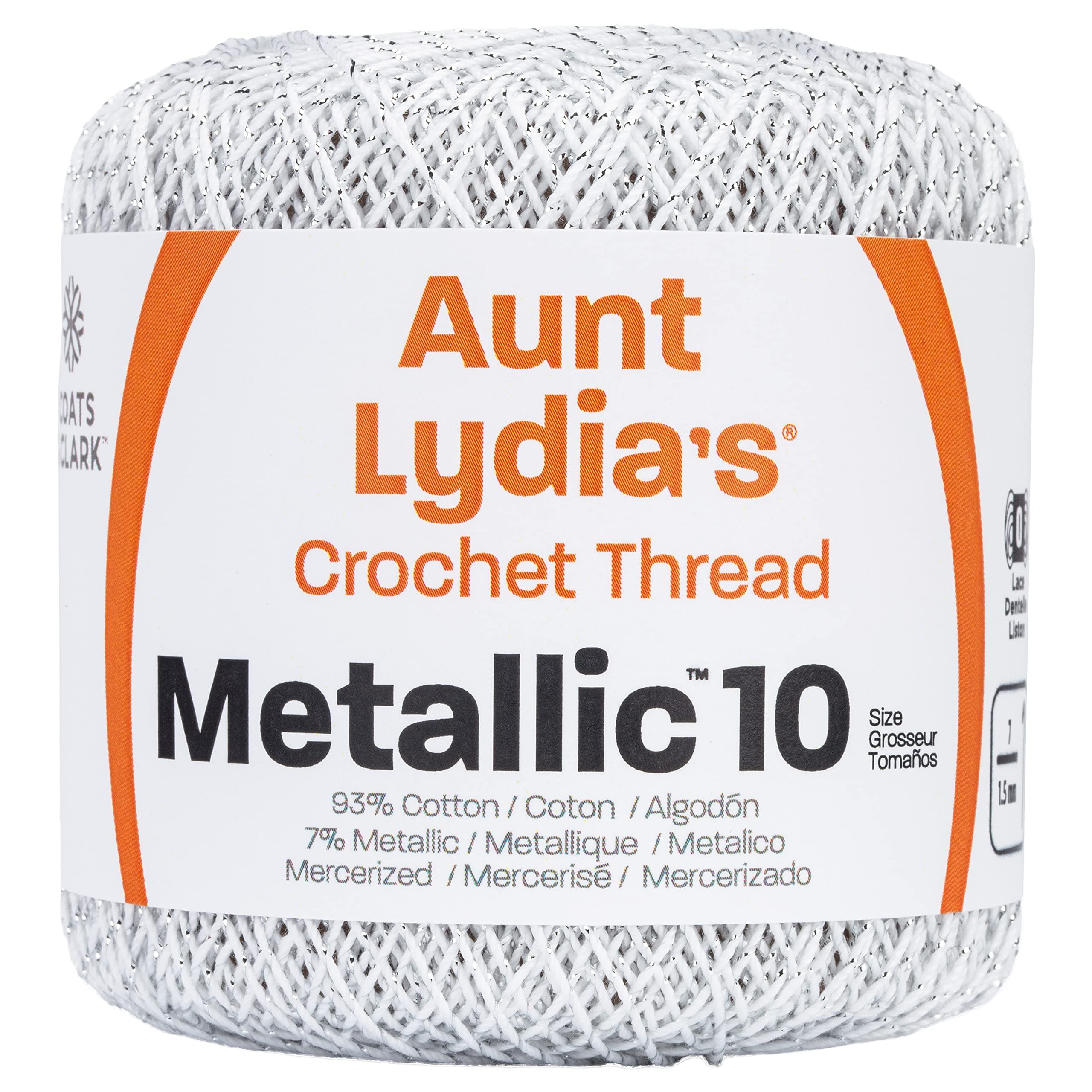 Metallic Crochet Thread, 10, White/Silver