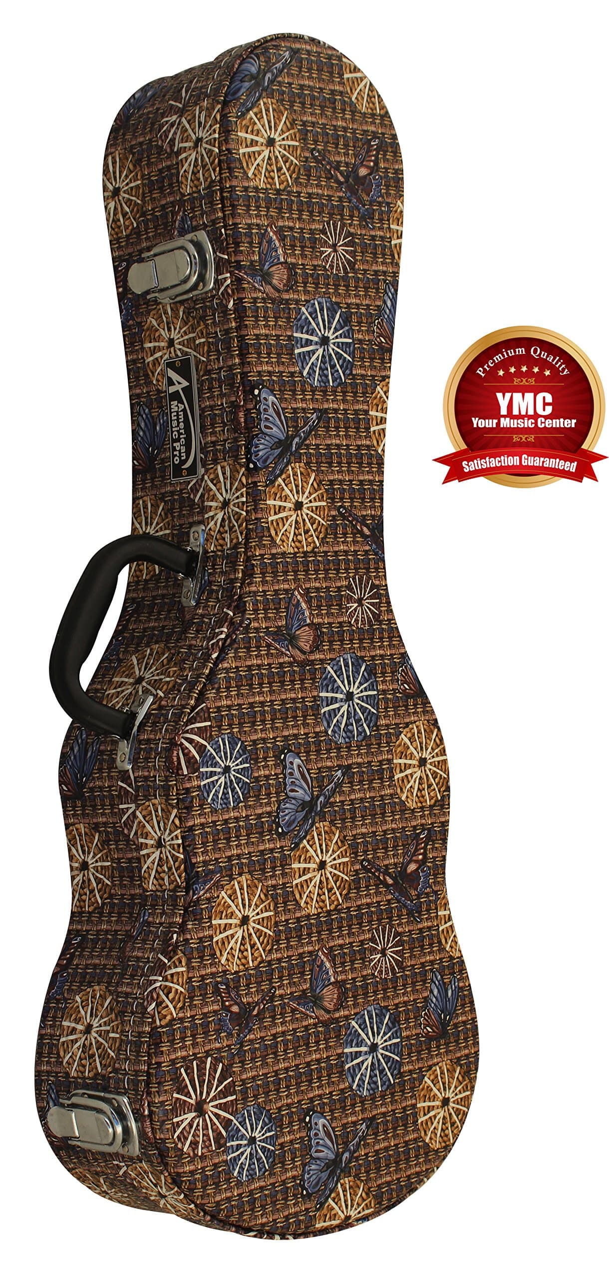 Concert Ukulele Hardshell Case with Plush Interior and Storage - Blue Flowers