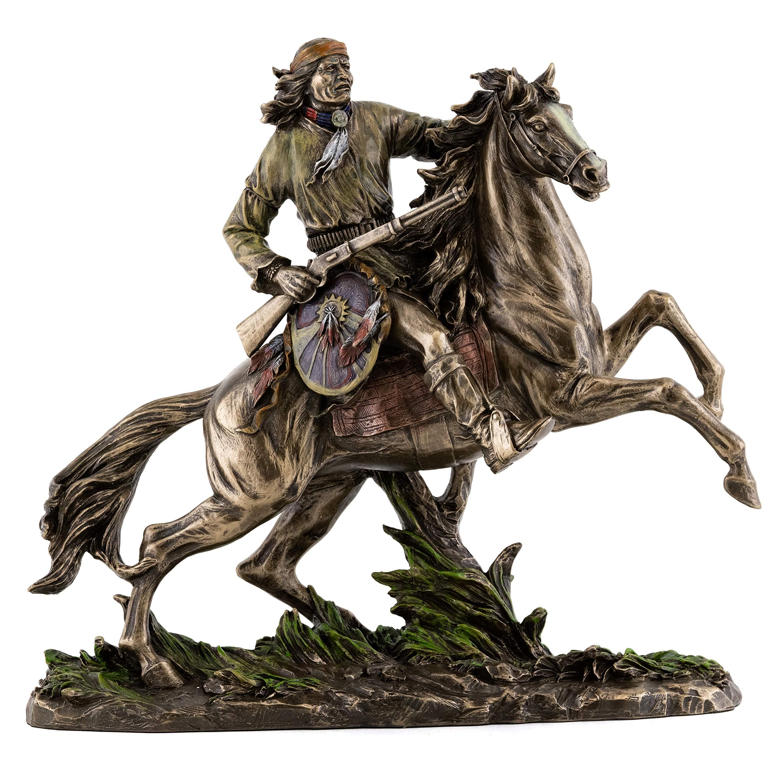 Top Collection Geronimo Going to Battle Statue -Decorative Native American Warrior on Horse Sculpture in Premium Cold Cast Bronze - 11-Inch Collectible Indigenous Indian Figurine