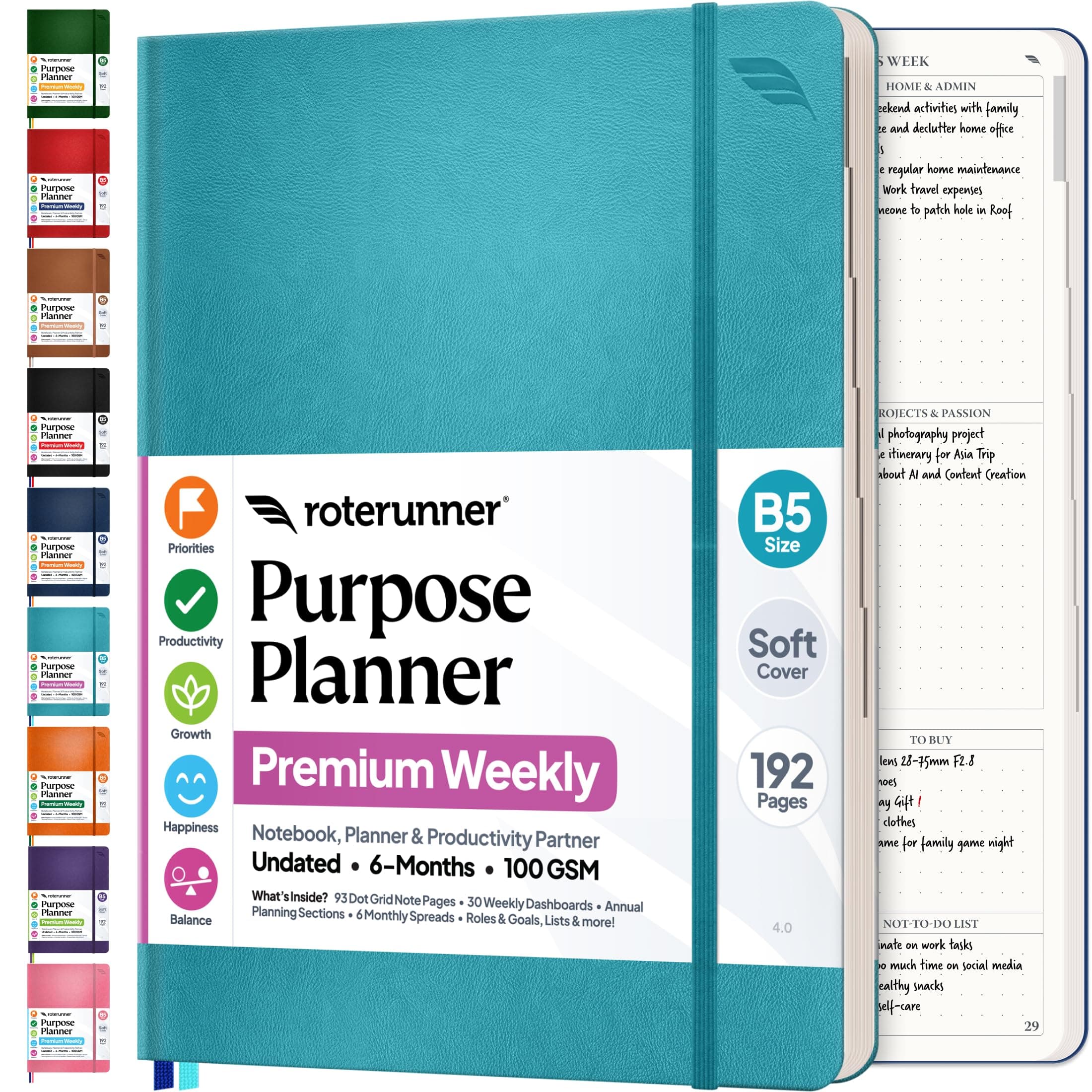Purpose Planner Notebook B5 7.5”x9.8” Undated Planner 2025 Daily Weekly and Monthly Productivity Goal Setting Tool for Work Home