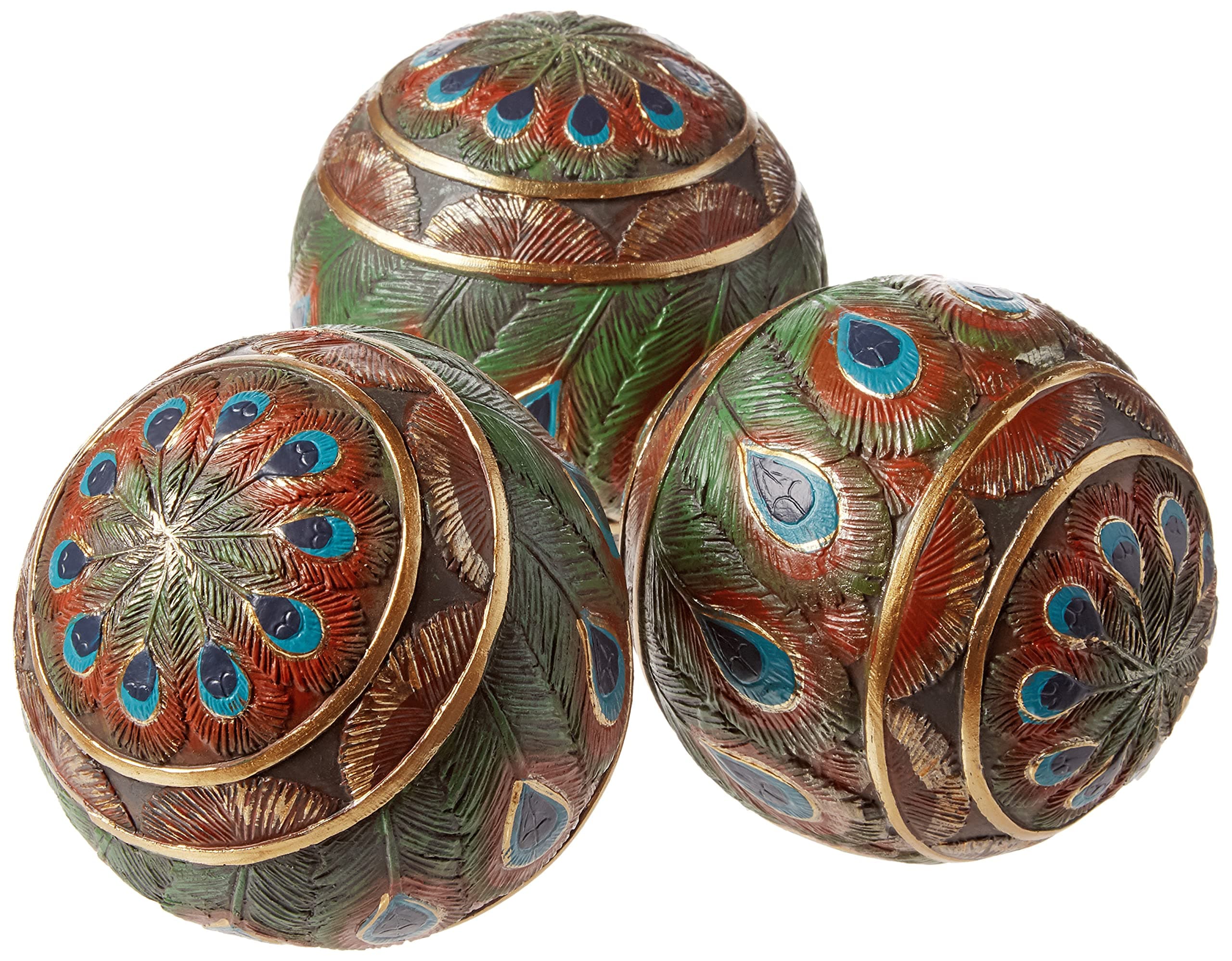 Design Toscano Peacock-Feathered Orbs Decorative Accent Balls: Set of Three