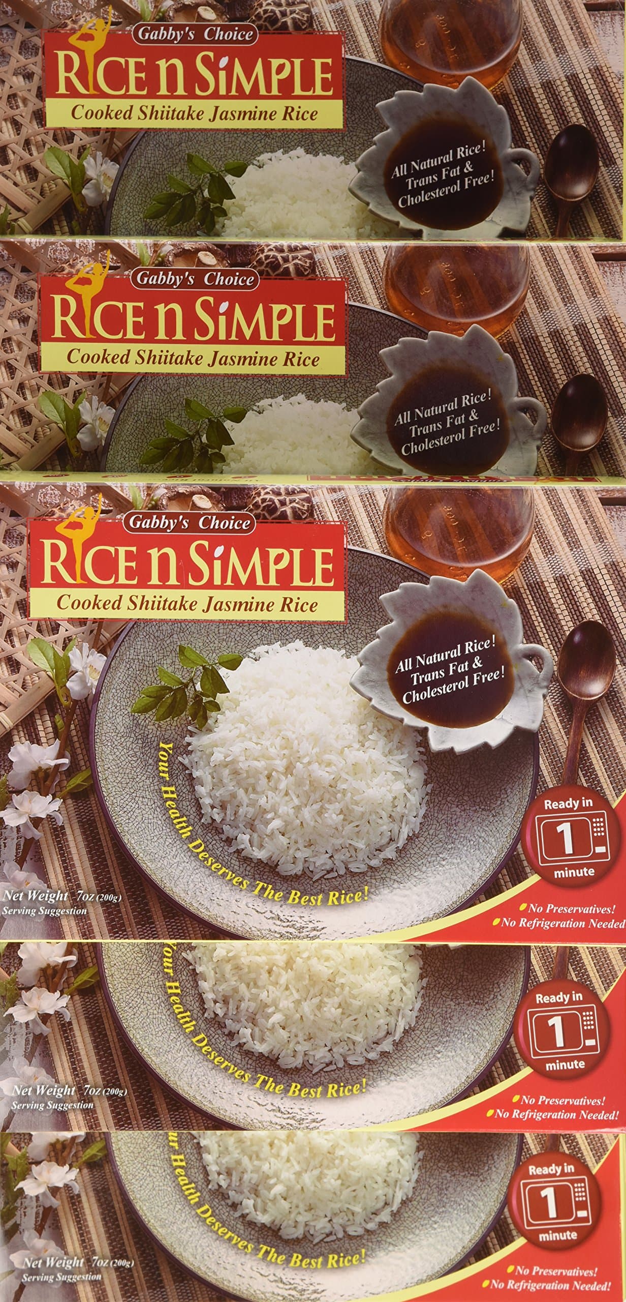 Rice n Simple Cooked Jasmine Rice, Shiitake, 7 Ounce (Pack of 6)