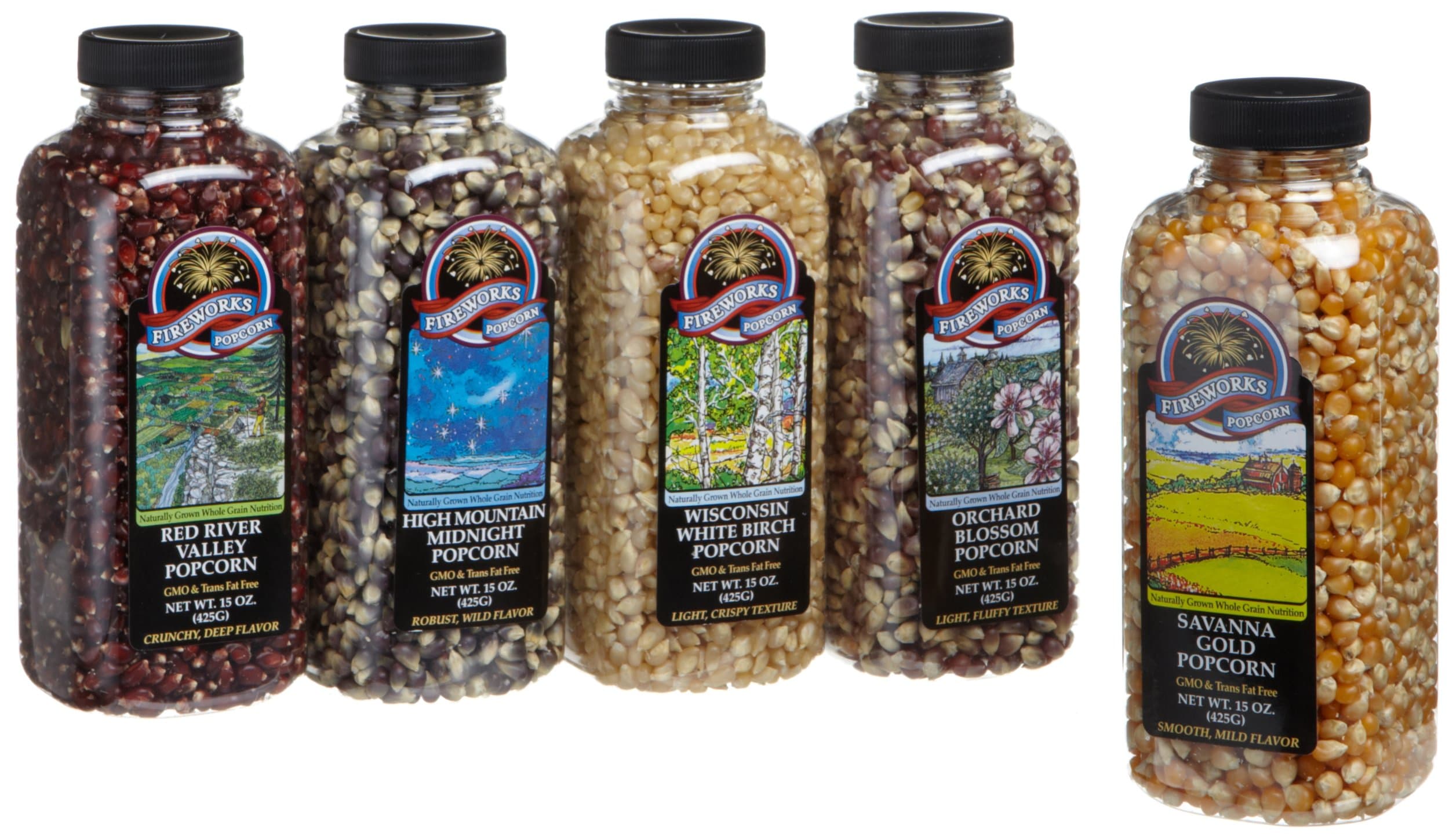 Fireworks Popcorn Five Variety Pack, 5-Count, 15-Ounce Bottles (Pack of 2)