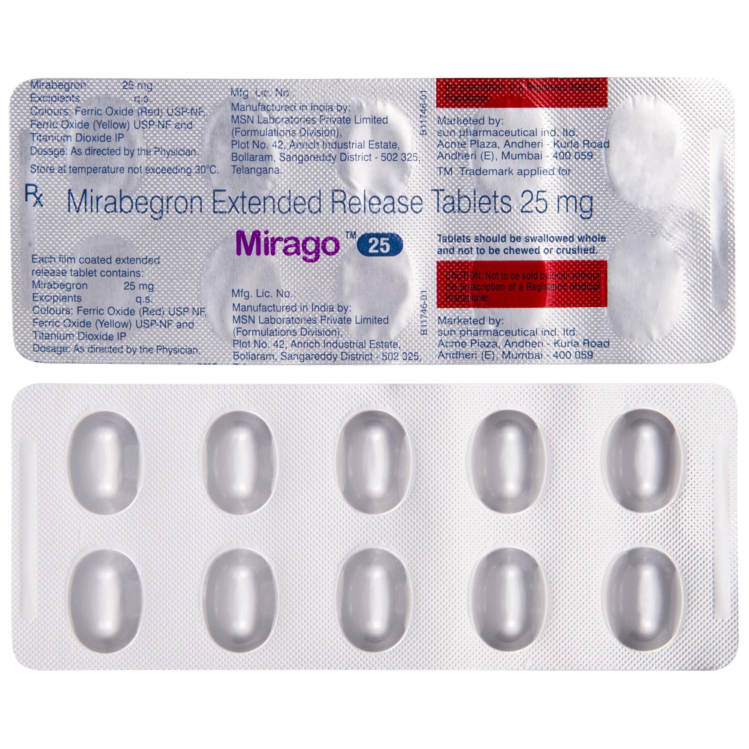Mirago 25 - Strip of 10 Tablets