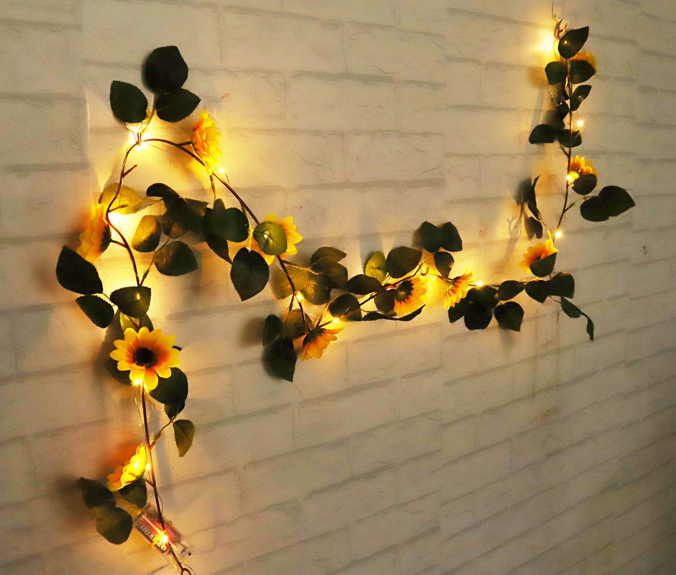 2 AA Batteries Powered 20 LED Silver String Fairy Lights with Sunflowers, Warm White