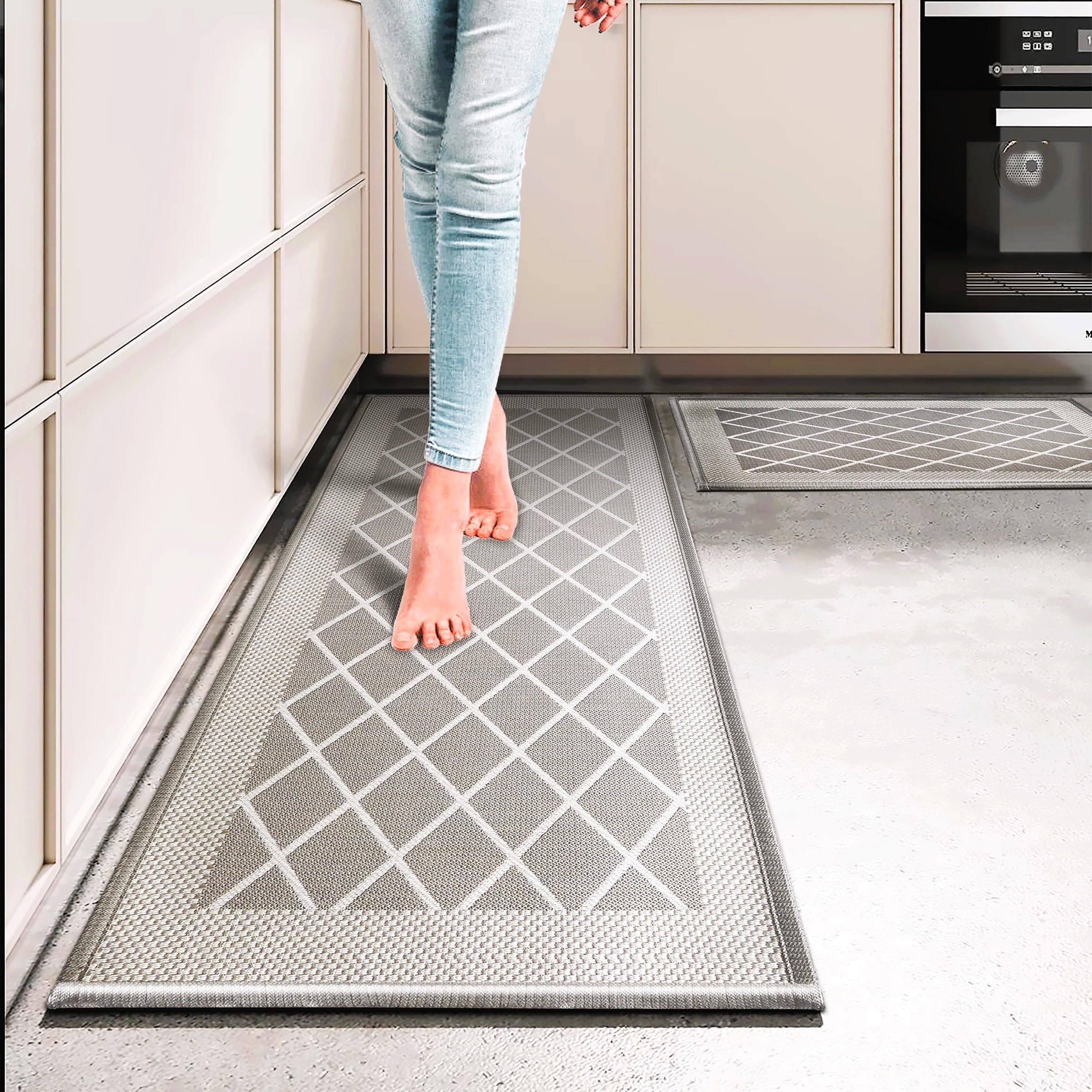 Modern 2-Piece Kitchen Mat Set – Elegant Premium Design, 120x44 cm & 75x44 cm, Anti-Fatigue & Sturdy with Rubber Backing, Washable, Oil & Water Resistant – Easy Care, 2024 Edition Kitchen Rug and Mats