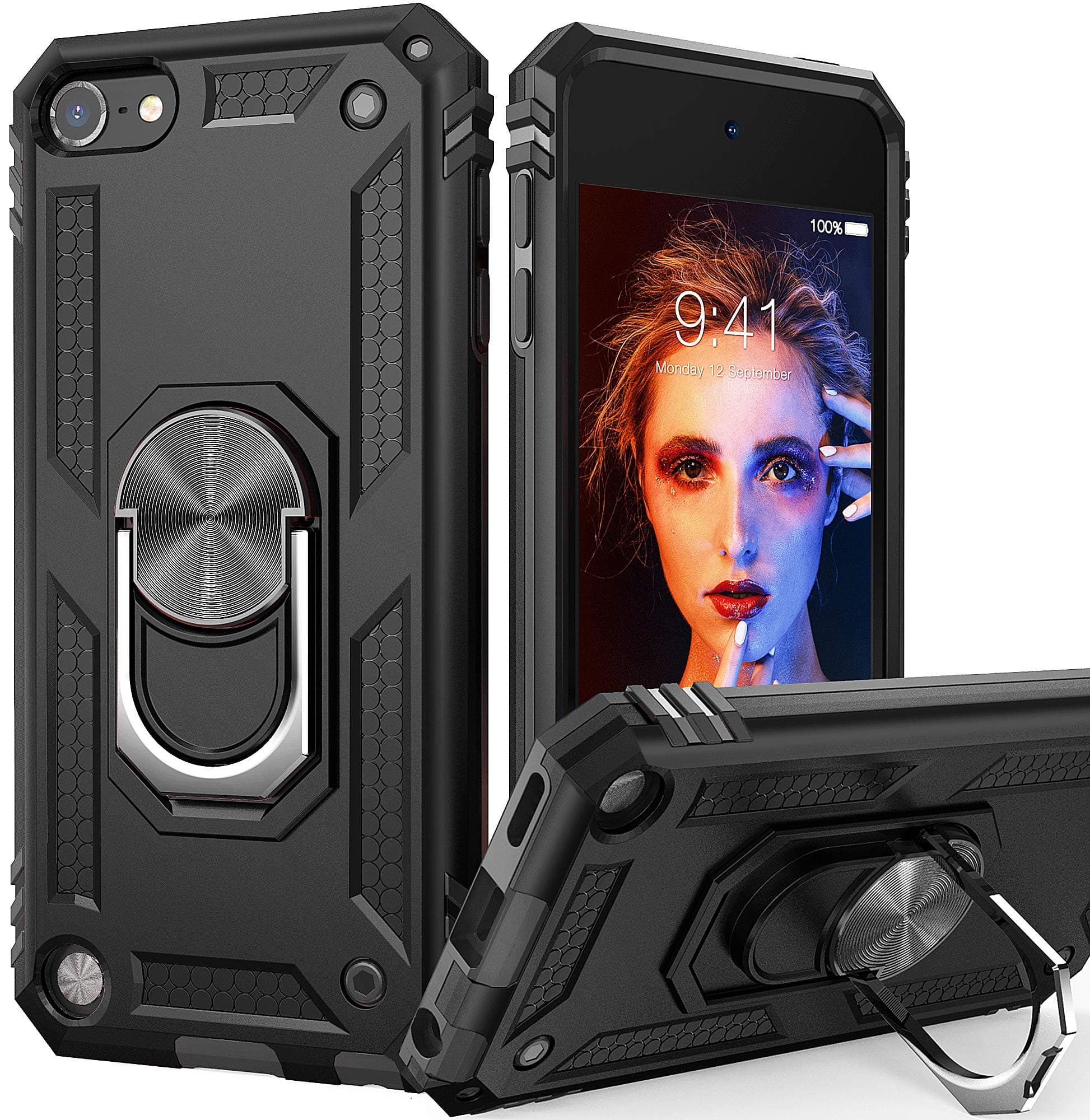 IDweel for iPod Touch 7 Case, for iPod Touch 6 Case with Car Mount,Hybrid Rugged Shockproof Protective Cover with Built-in Kickstand for for iPod Touch 5 6 7th Generation, Black