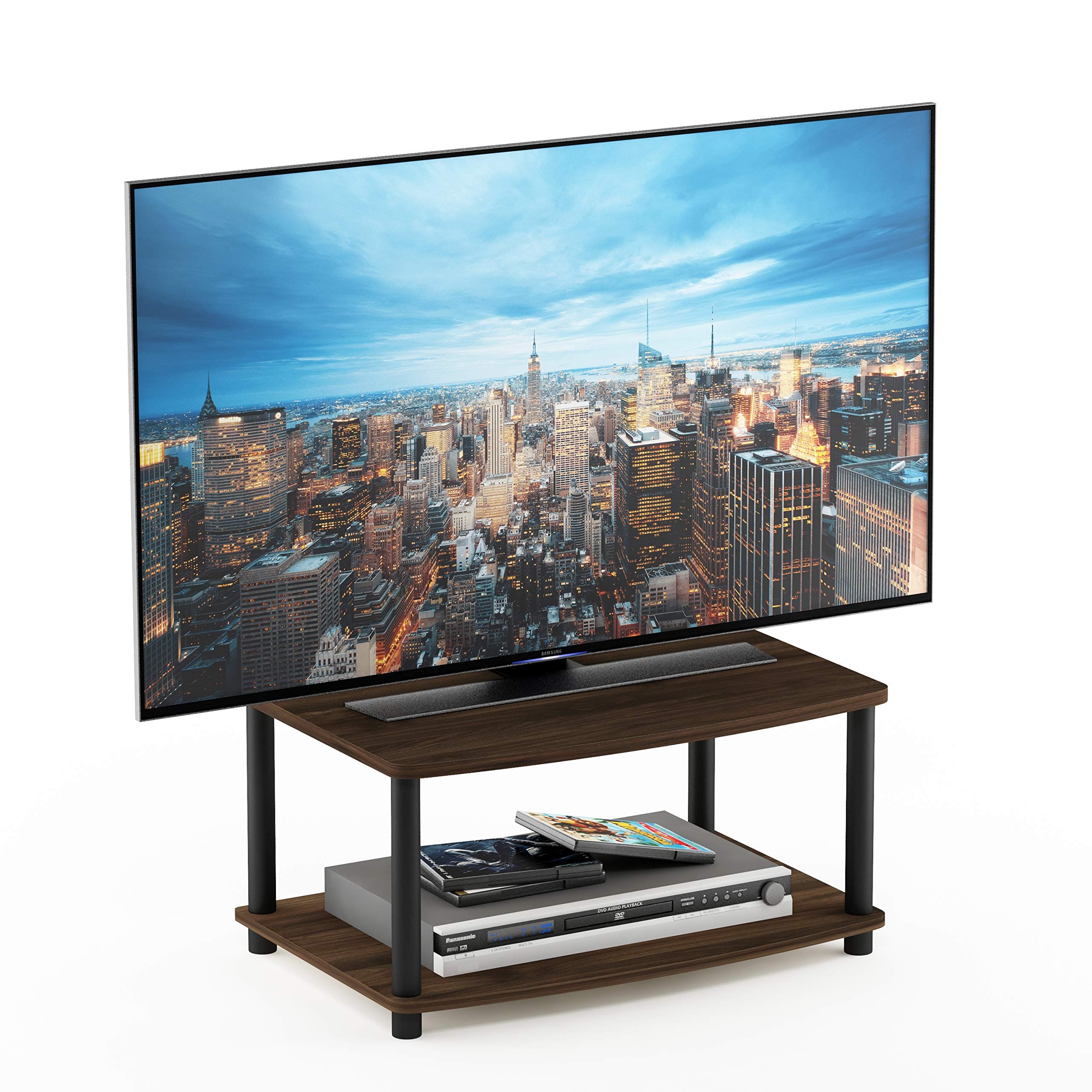 TURN-N-TUBE TV Riser Stand, 2-Tier Small Elevated No Tools TV Stand, TV Console for TV up to 32 inch, 15.8 x 23.8 x 11, for Living Room, Bedroom, Columbia Walnut
