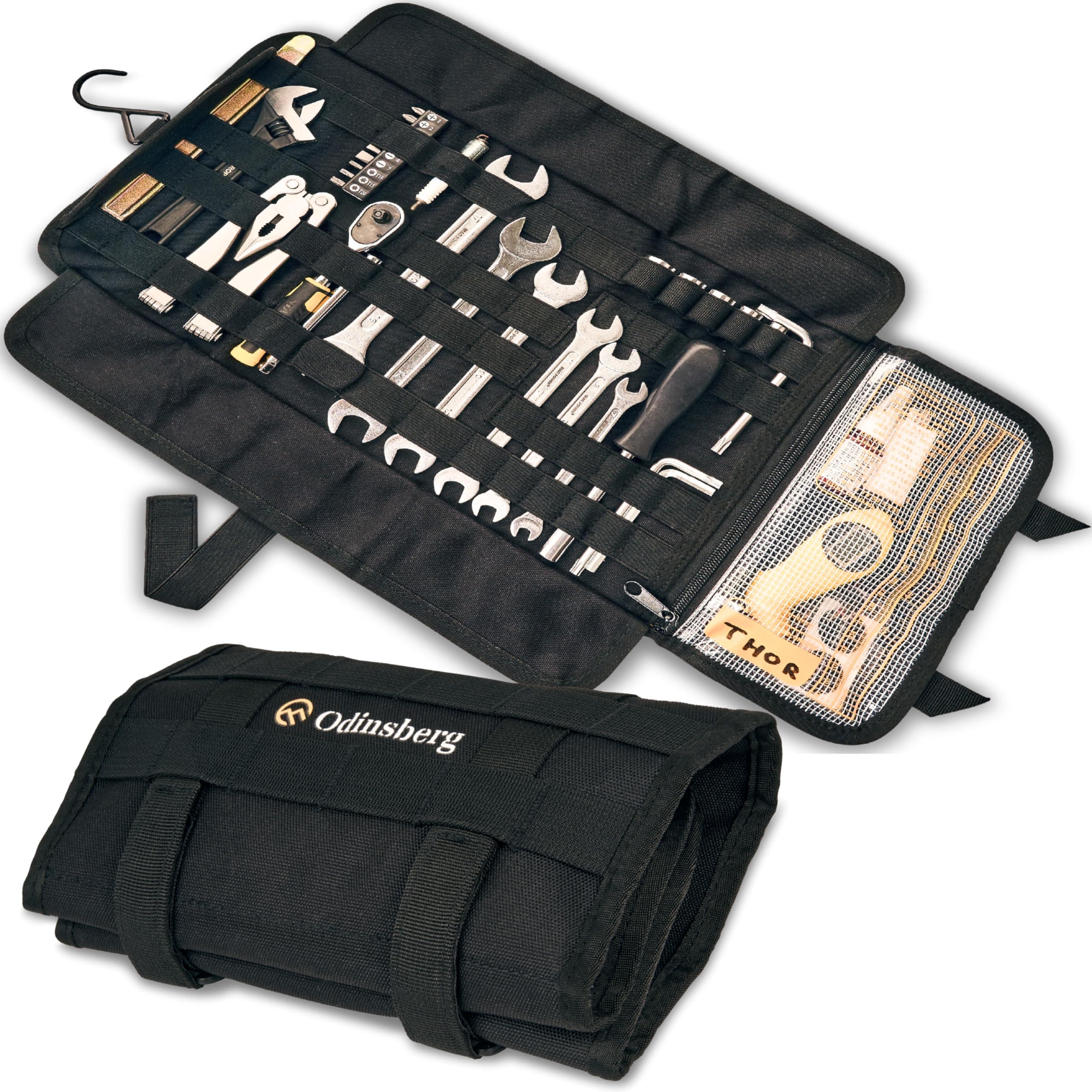 ODINSBERG Heavy Duty Motorcycle Tool Roll Up Bag - Tactical MOLLE System - Tool Roll Organiser with 56 Loops and Pocket - Tool Pouch Wrap for Wrenches and Screwdrivers - Tools NOT Included