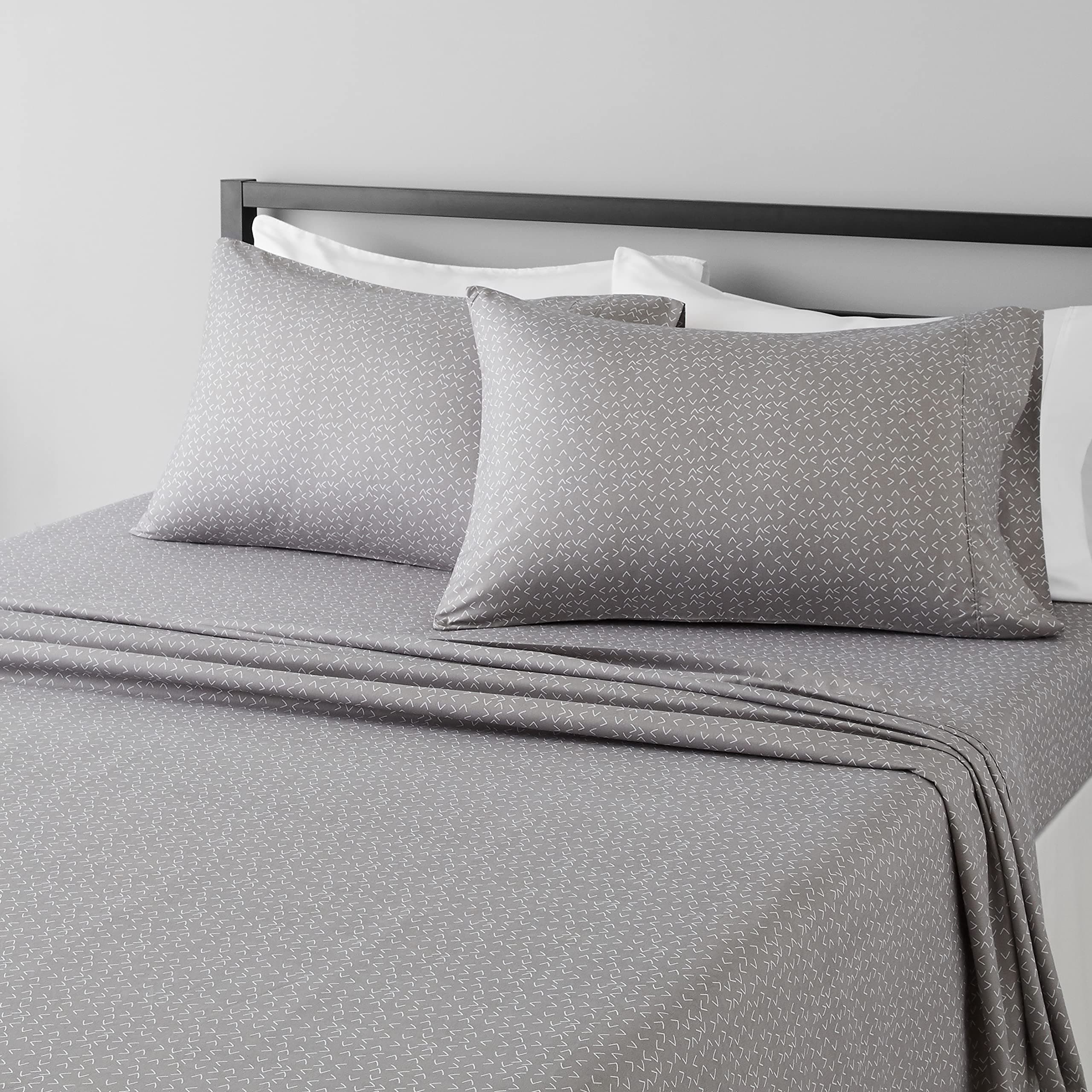 Amazon Basics Lightweight Super Soft Easy Care Microfiber Bed Sheet Set with 14” Deep Pockets - King, Gray Arrows