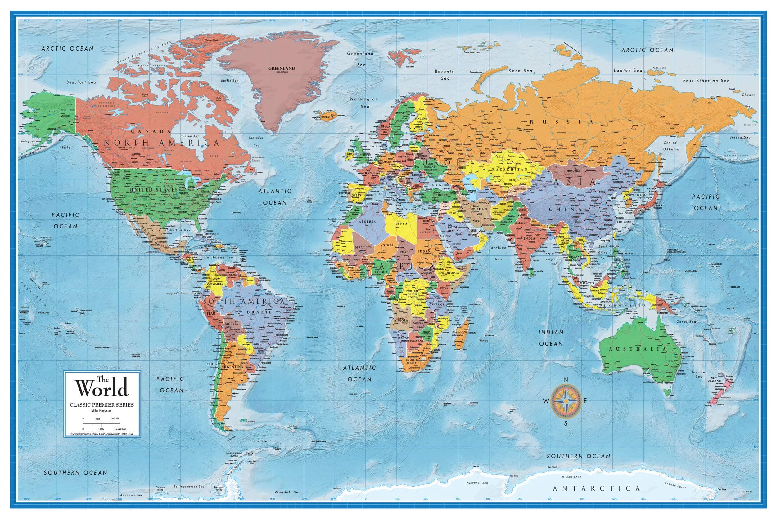 24x36 World Classic Elite Wall Map Mural Poster