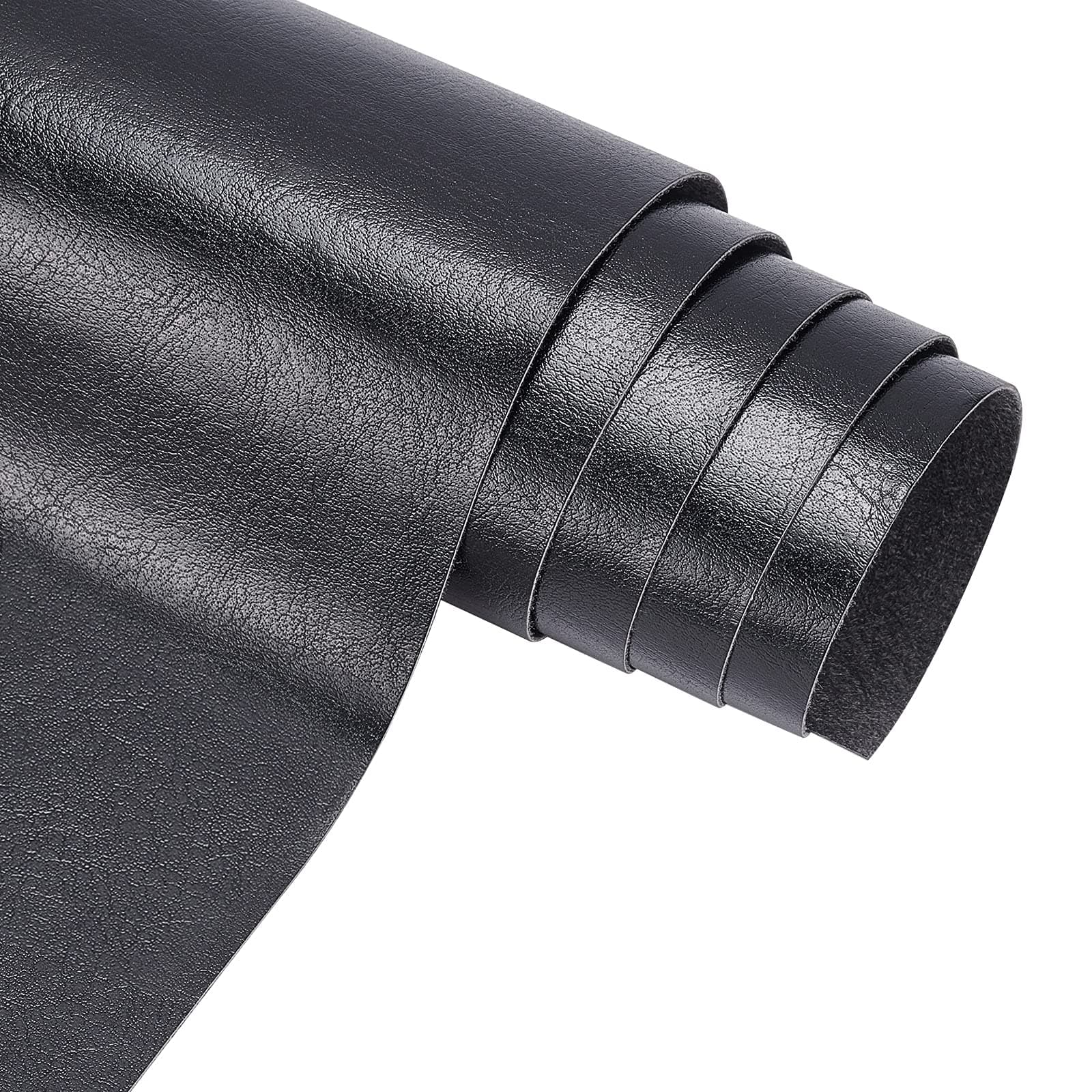 BENECREAT PU Leather (13"x 55") Black Leather Roll Solid Color Synthetic Faux Leather for Dressing Sewing Crafting - Black, 0.4mm Thick