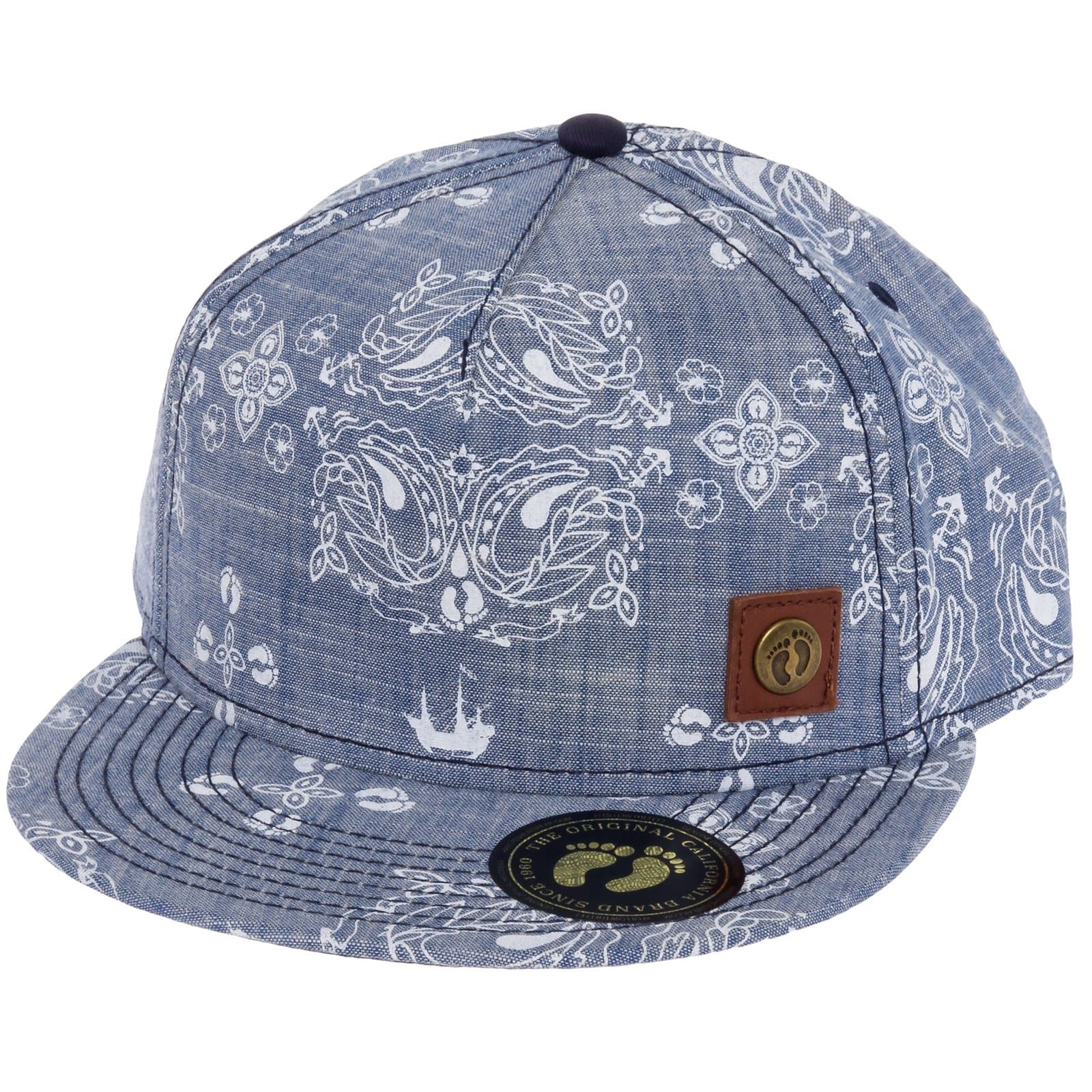 Hang Ten Mens Chambray 5 Panel Snapback Baseball Cap (Navy)