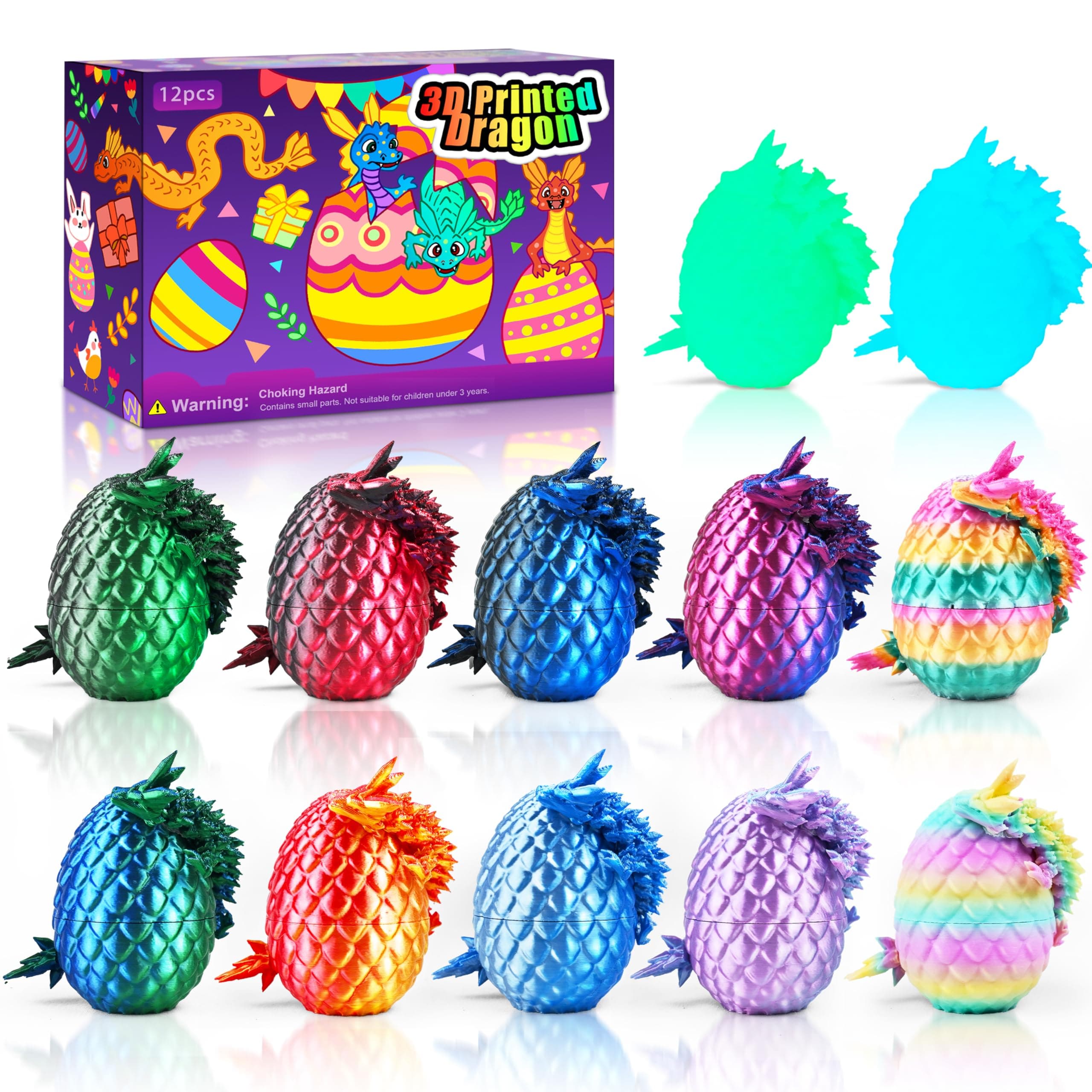 Impossmaker 12pcs 3D Printed Dragon Eggs, Prefilled Easter Dragon Egg with Dragon Toy, Easter Basket Stuffer, Goodie Bag Fillers, Easter Egg Hunt, Unique Easter Basket Gifts for Kids