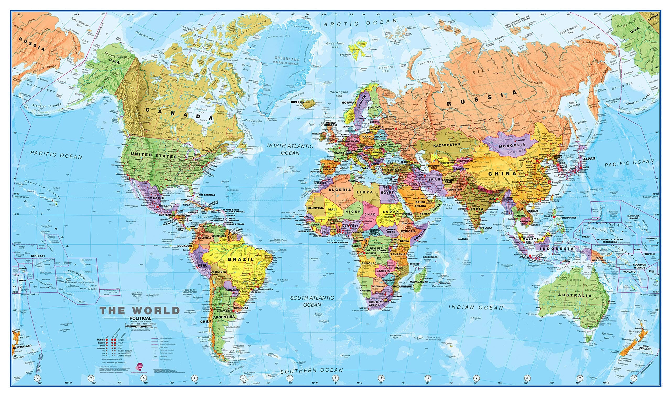 Maps International - World Map - Updated 2025 - Front Sheet Lamination - 84.1cm (w) x 59.4cm (h)