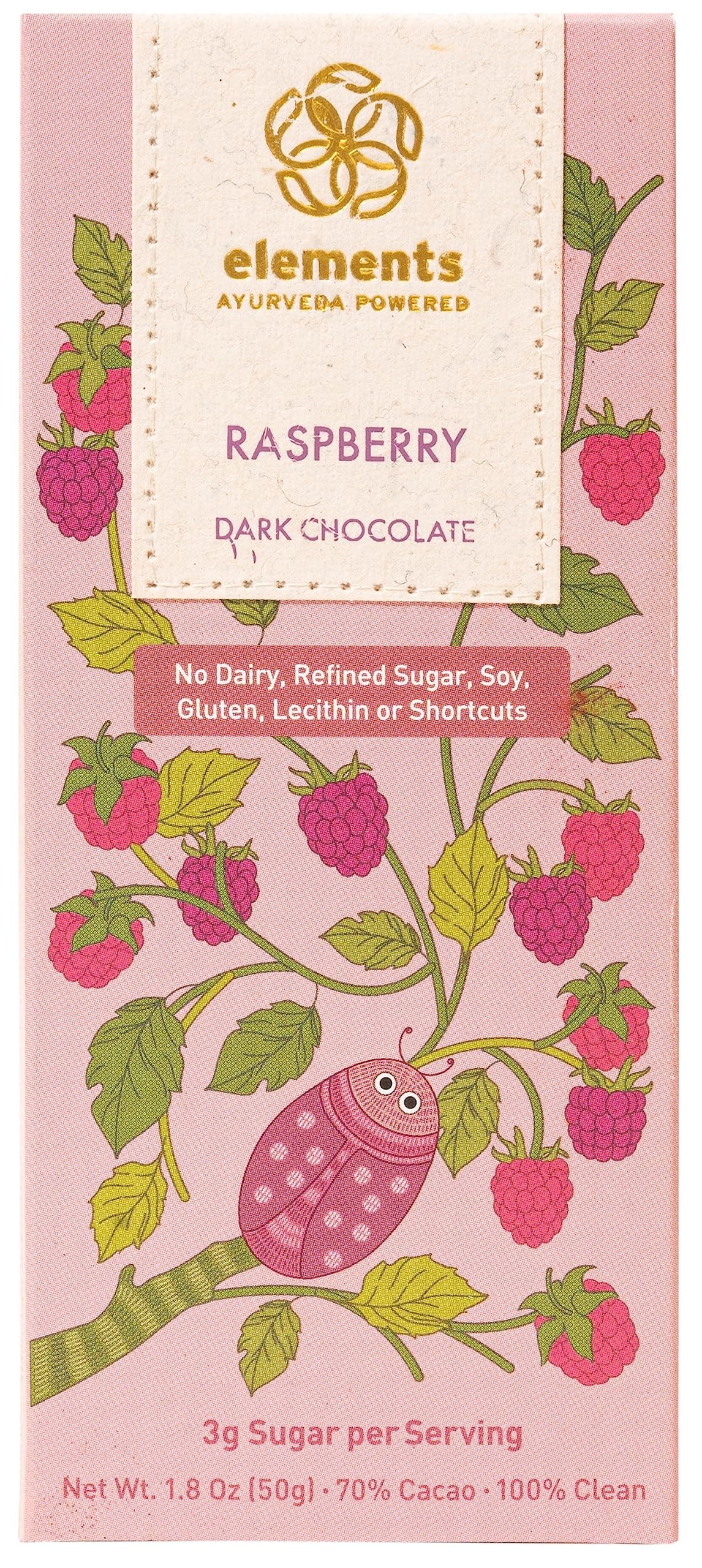 Elements Truffles Raspberry Flavoured Dark Chocolate Bar| Ayurvedic, Vegan & Gluten Free | No Refined Sugar & Artificial Flavours | Enriched with Cocoa, Coconut Sugar & Raspberry 50g