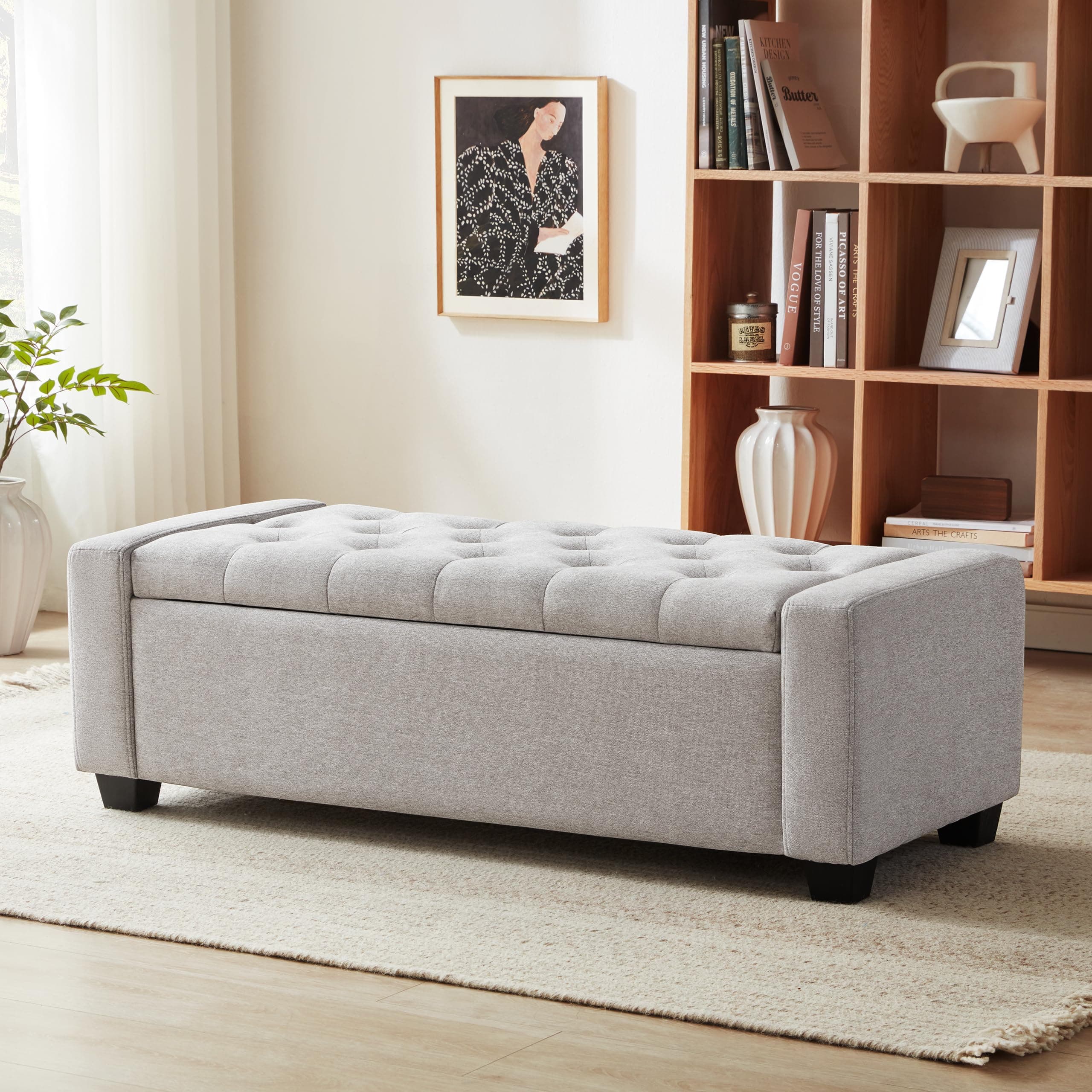 Ottoman with Storage, Storage Ottoman Bench with Safety Hinge, Upholstered Storage Bench with Seating for Bedroom, Living Room, Holds up to 330 lb(Light Gray)